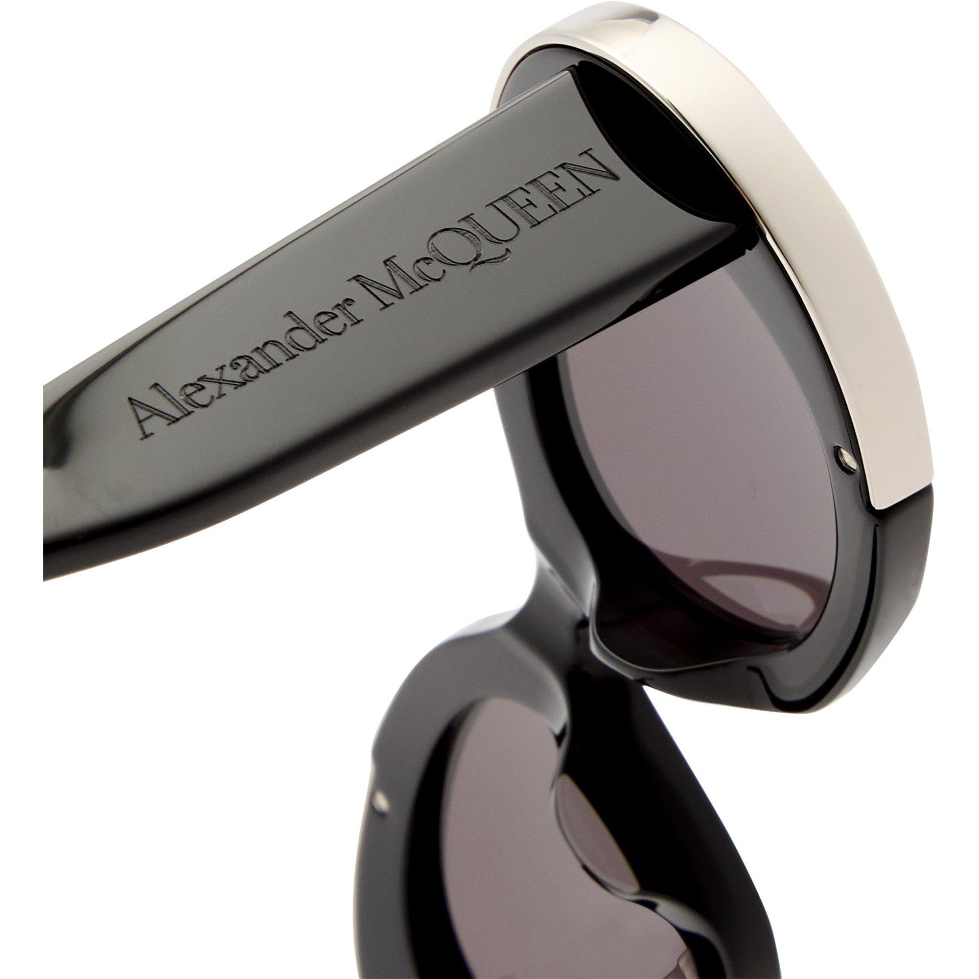 BLACK - Alexander McQueen - AMQ W OVAL SILVER RIM SG - 3