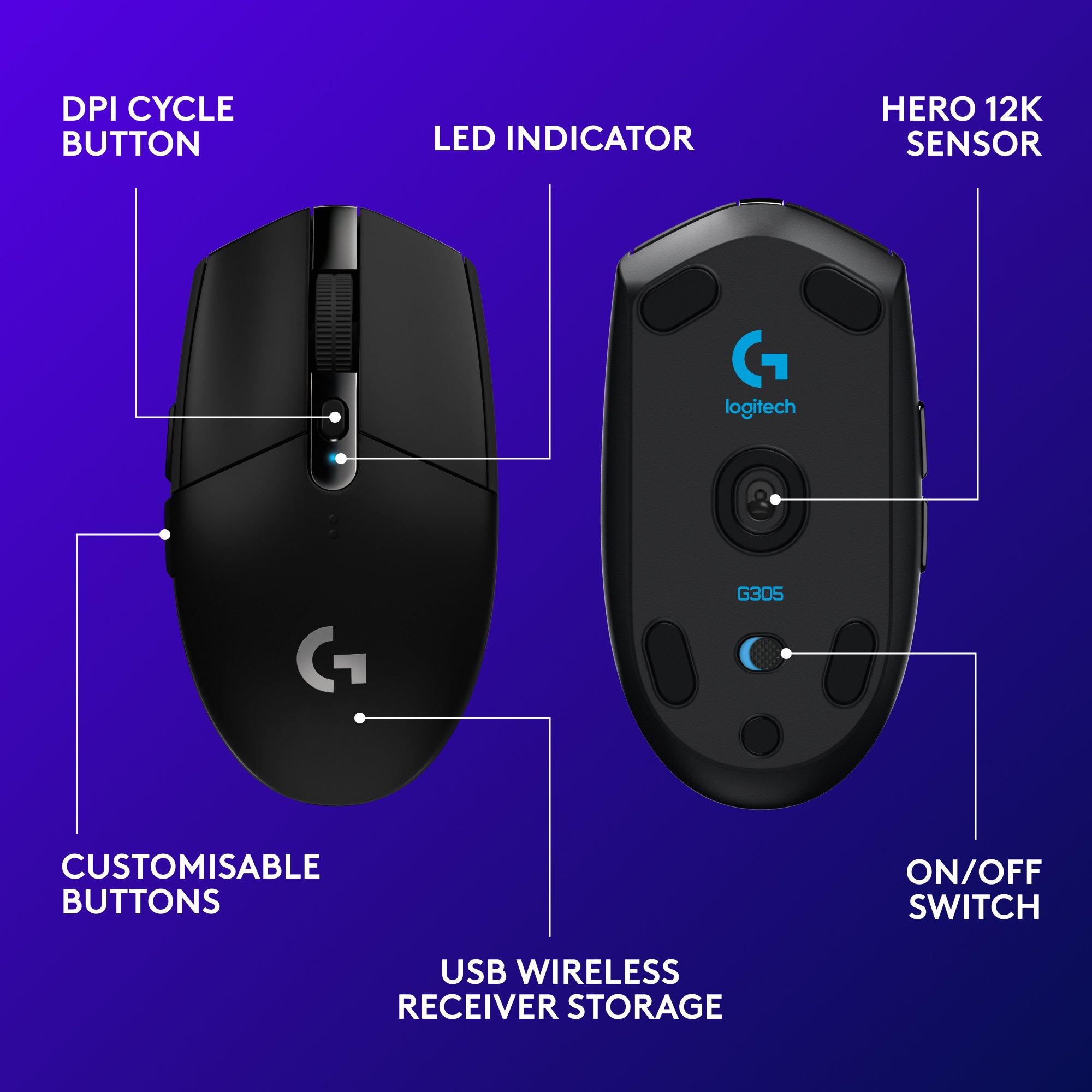 Zwart - Logitech - Logitech G305 Lightspeed Wireless Gaming Mouse - 8