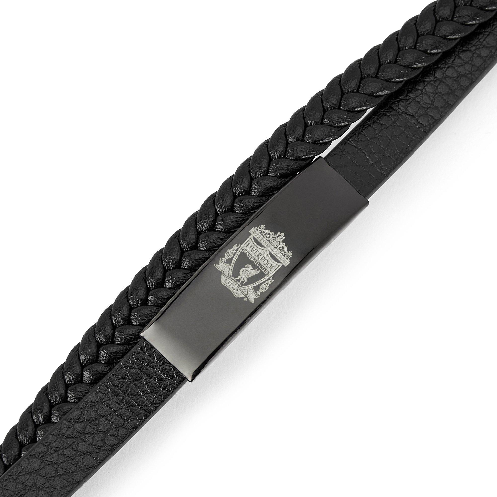 Liverpool FC - Team - Team Officially Licensed Stainless Steel and Leather Black IP Bracelet - 2