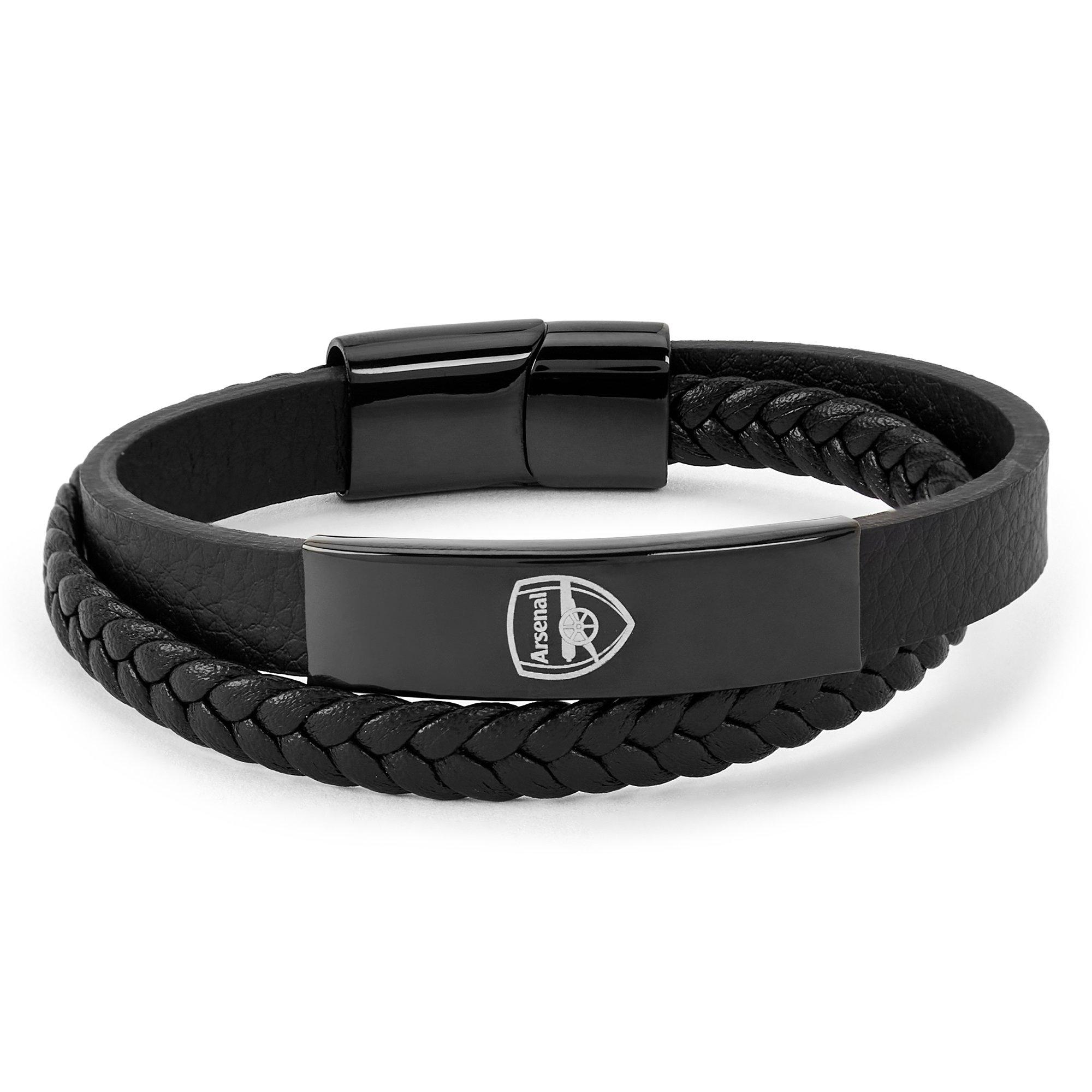 Team Officially Licensed Stainless Steel and Leather Black IP Bracelet