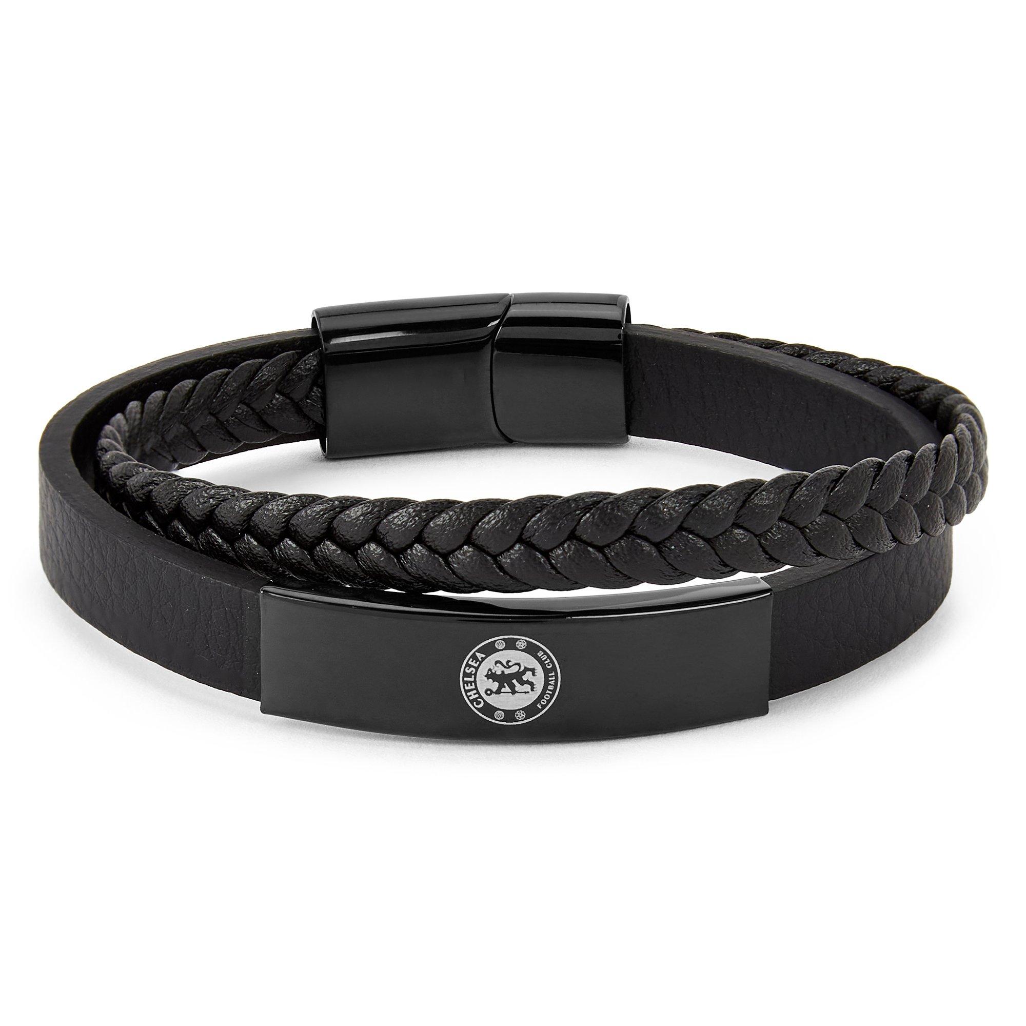 Team Officially Licensed Stainless Steel and Leather Black IP Bracelet