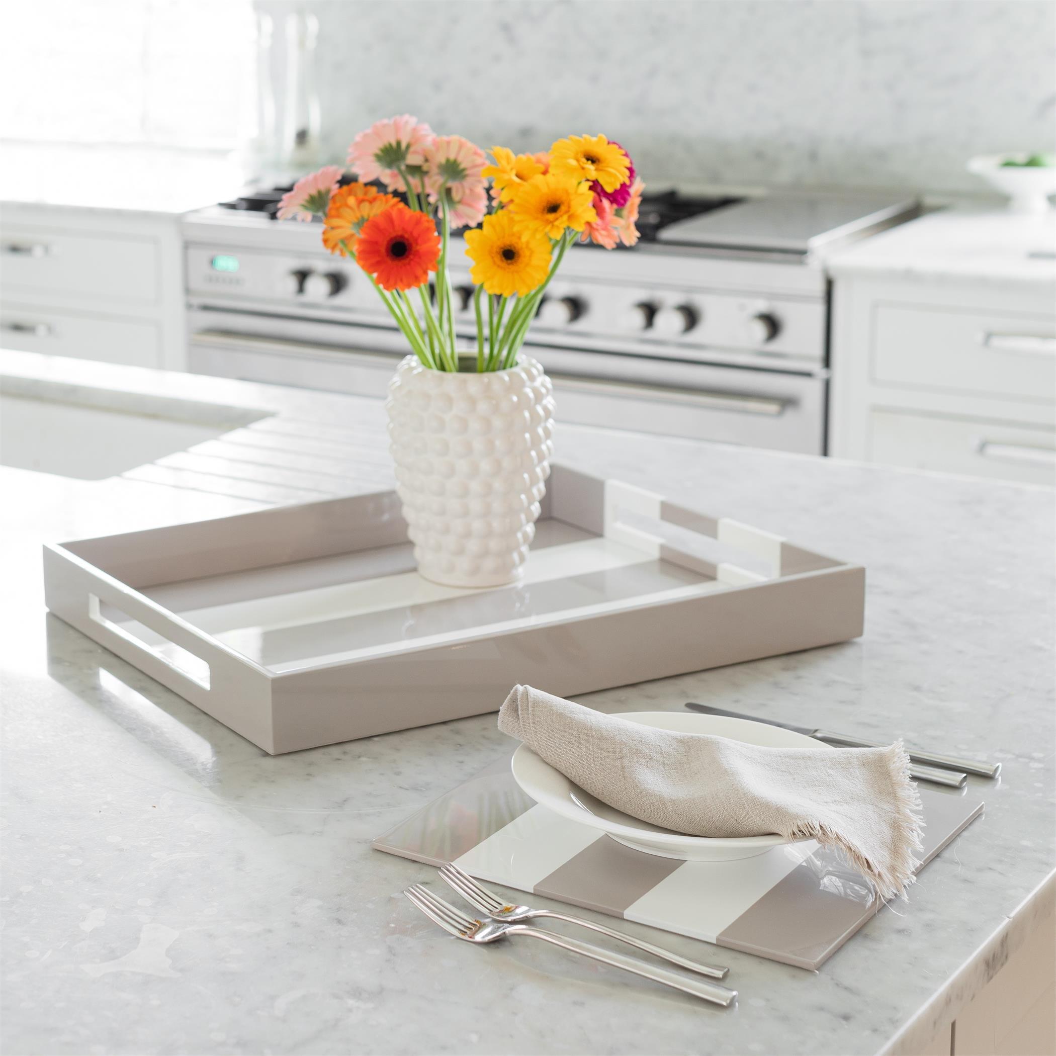 Grey/White - Addison Ross - AddisonRoss Striped Lacquered Tray - 2