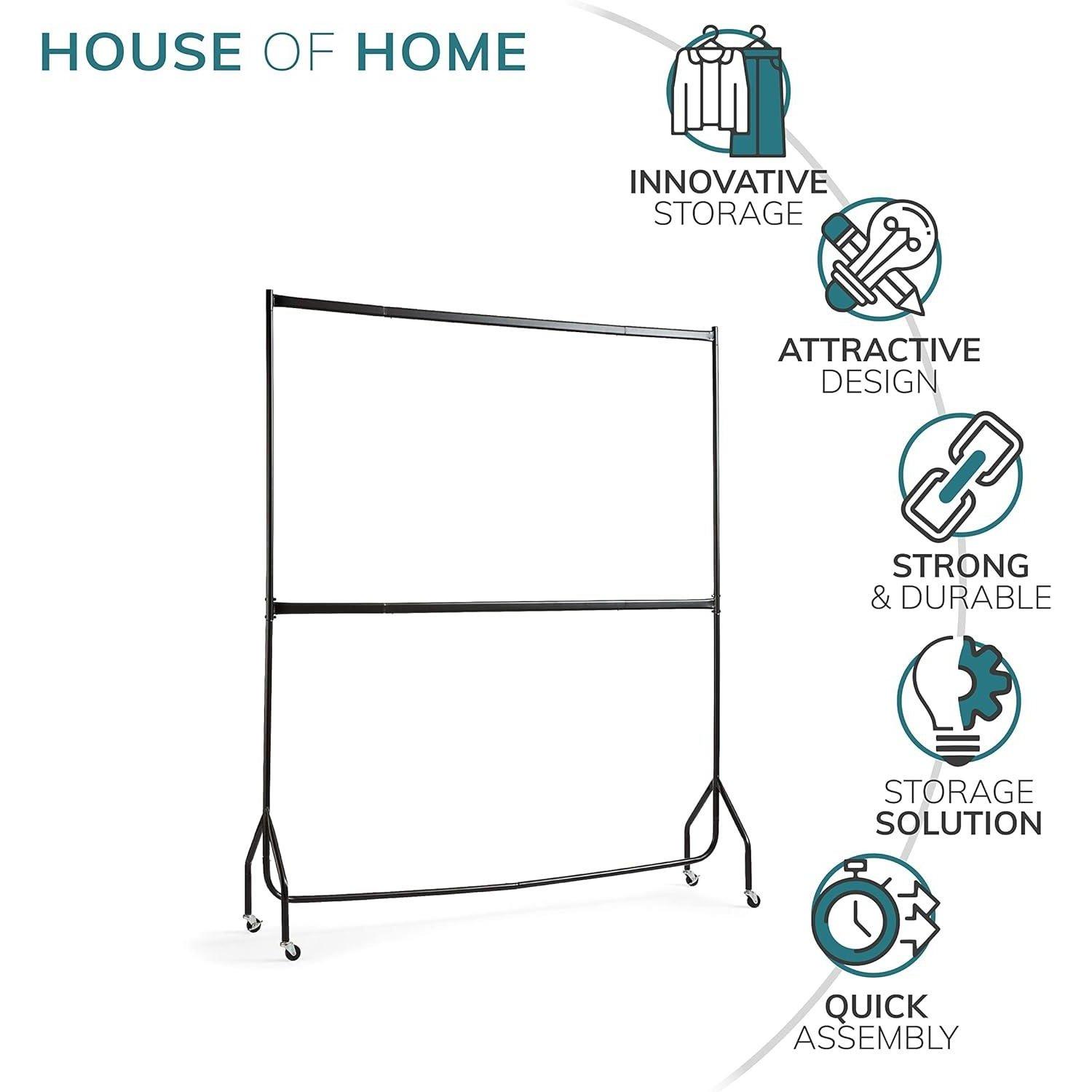 Black - House of Home - 6ft long x 7ft Two Tier Heavy Duty Clothes Rail - 4