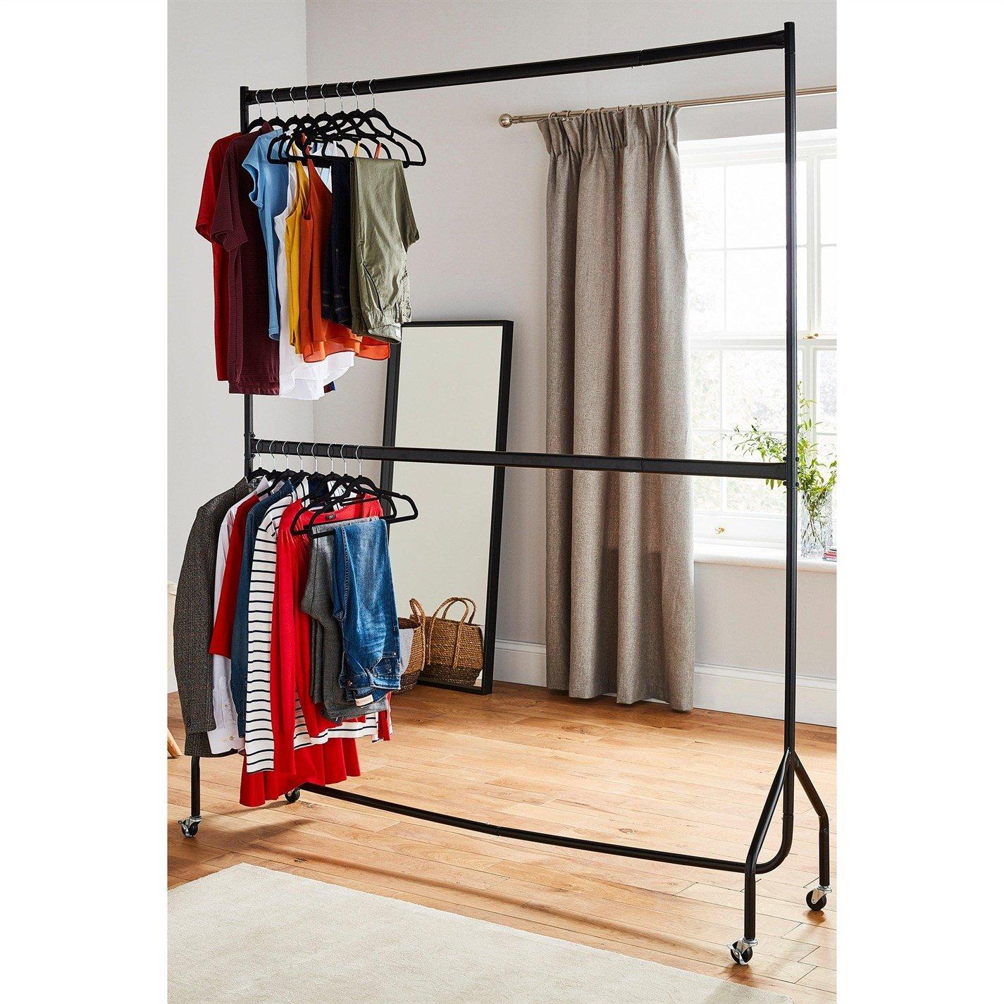 Black - House of Home - 6ft long x 7ft Two Tier Heavy Duty Clothes Rail - 1