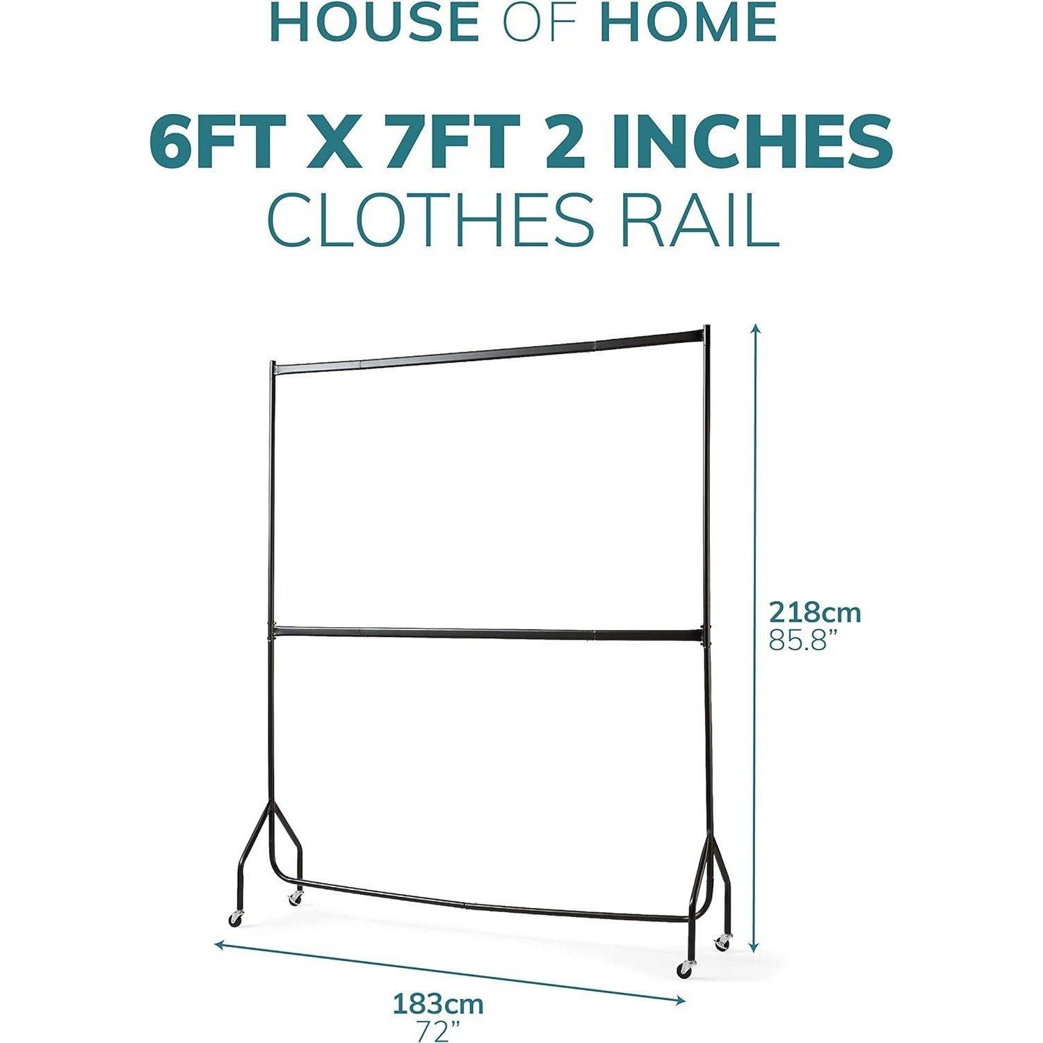Black - House of Home - 6ft long x 7ft Two Tier Heavy Duty Clothes Rail - 2