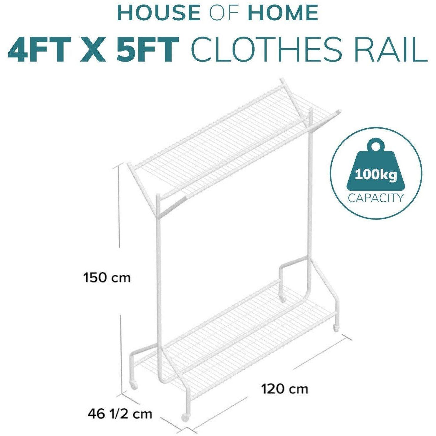 Black - House of Home - Heavy Duty Clothes Rail 4x5ft - 2