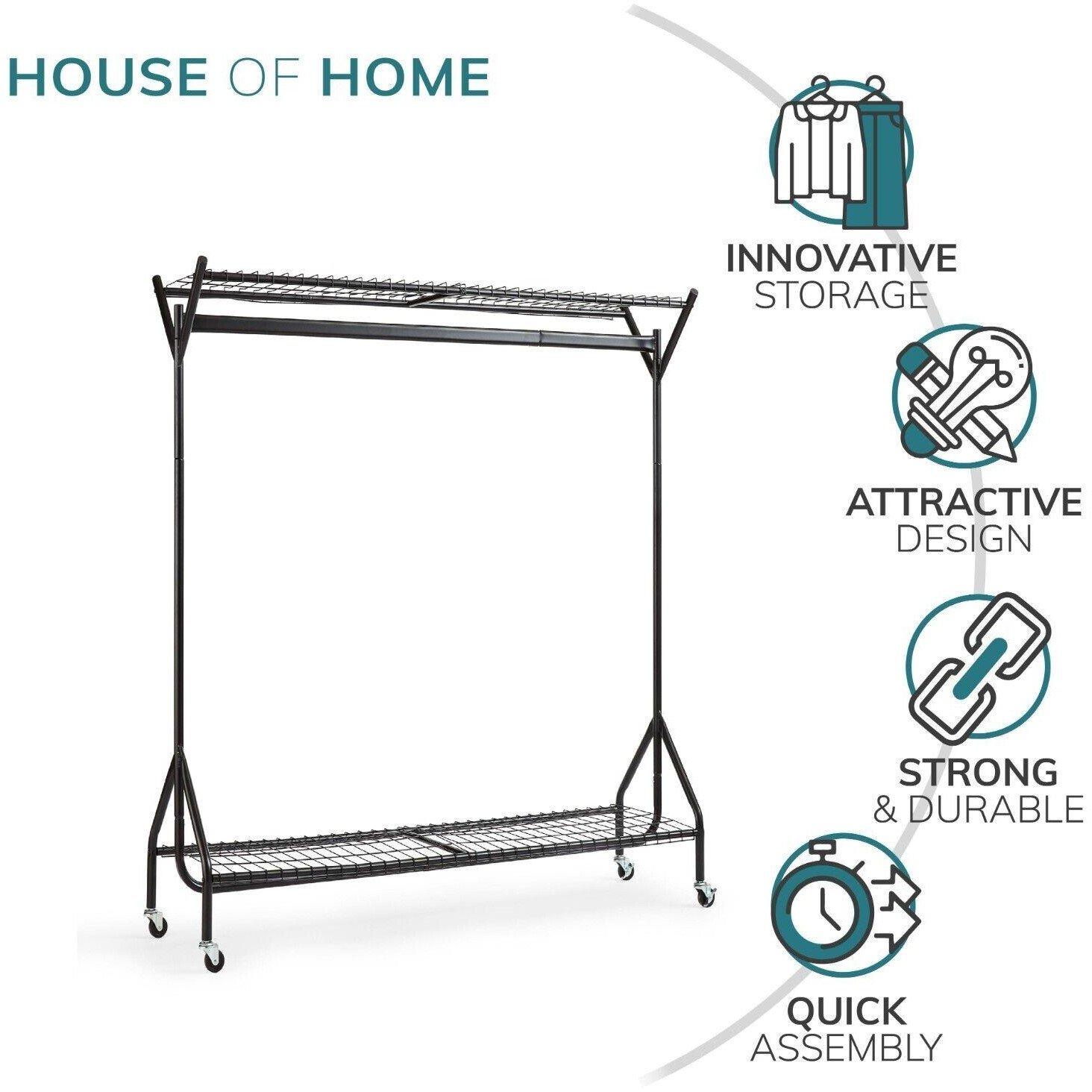 Black - House of Home - Heavy Duty Clothes Rail 4x5ft - 6