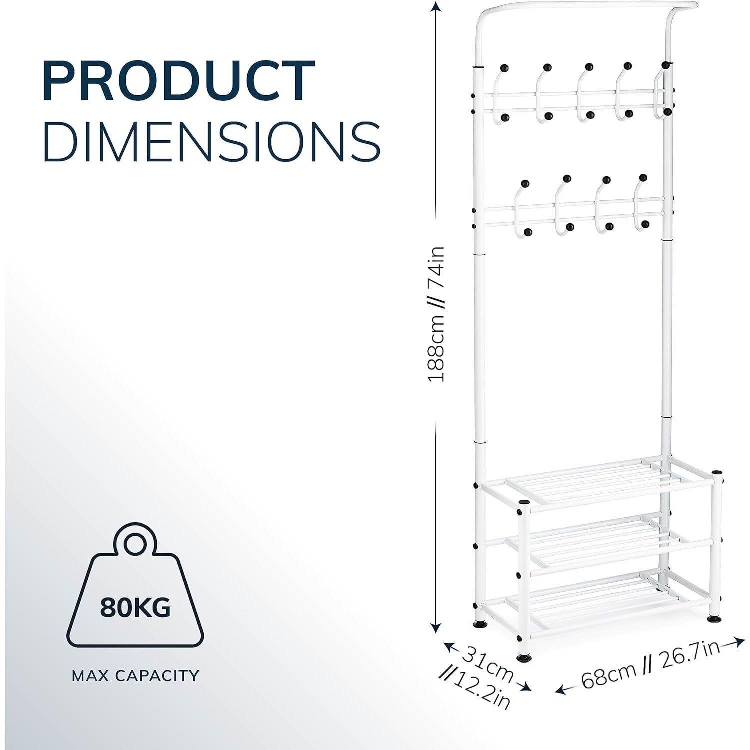 Silver - House of Home - Multi Purpose Stand 18 Hooks For Clothes Shoes - 3