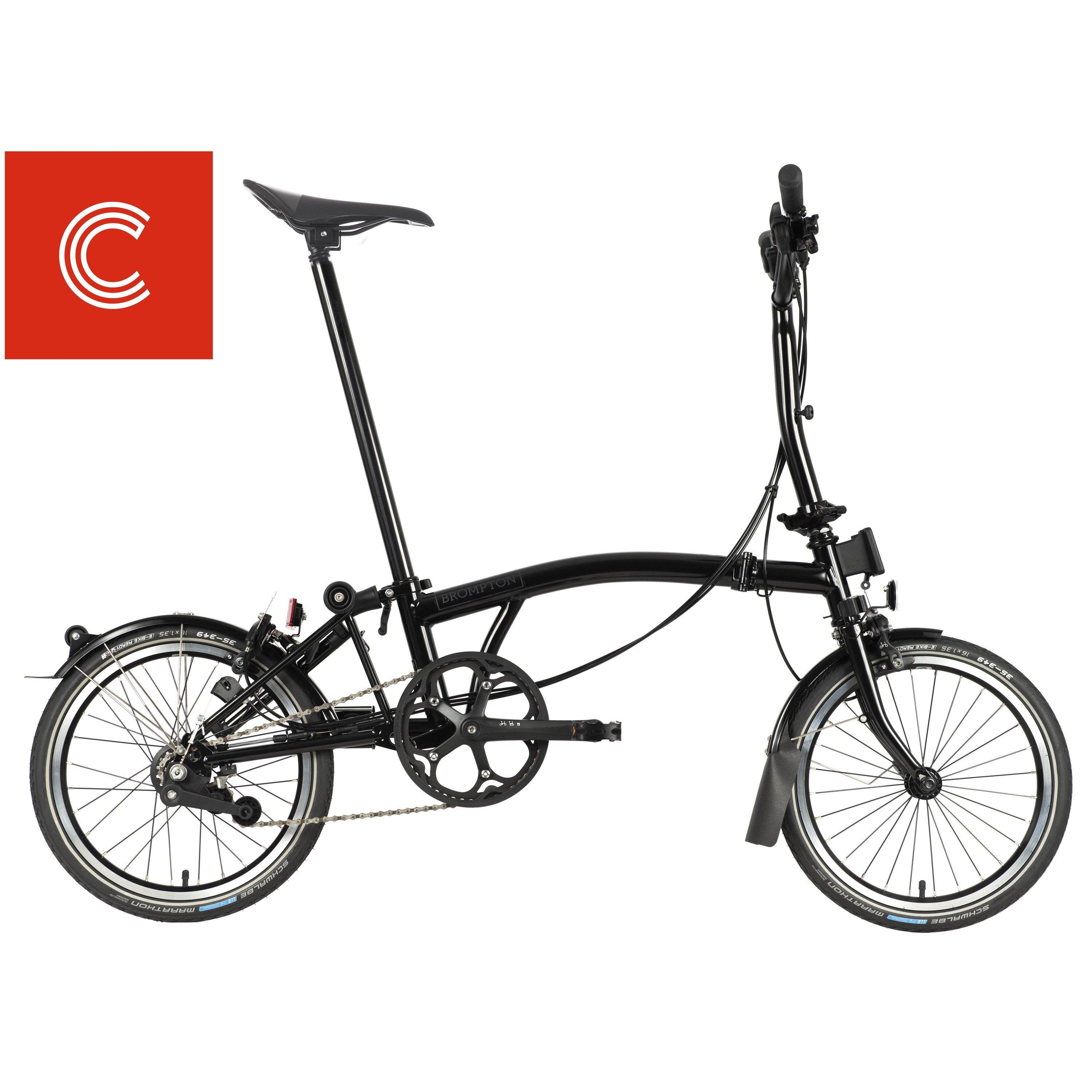 Gloss Black - Brompton - C Line 6-speed - Mid Handlebar - Folding Bike - 1