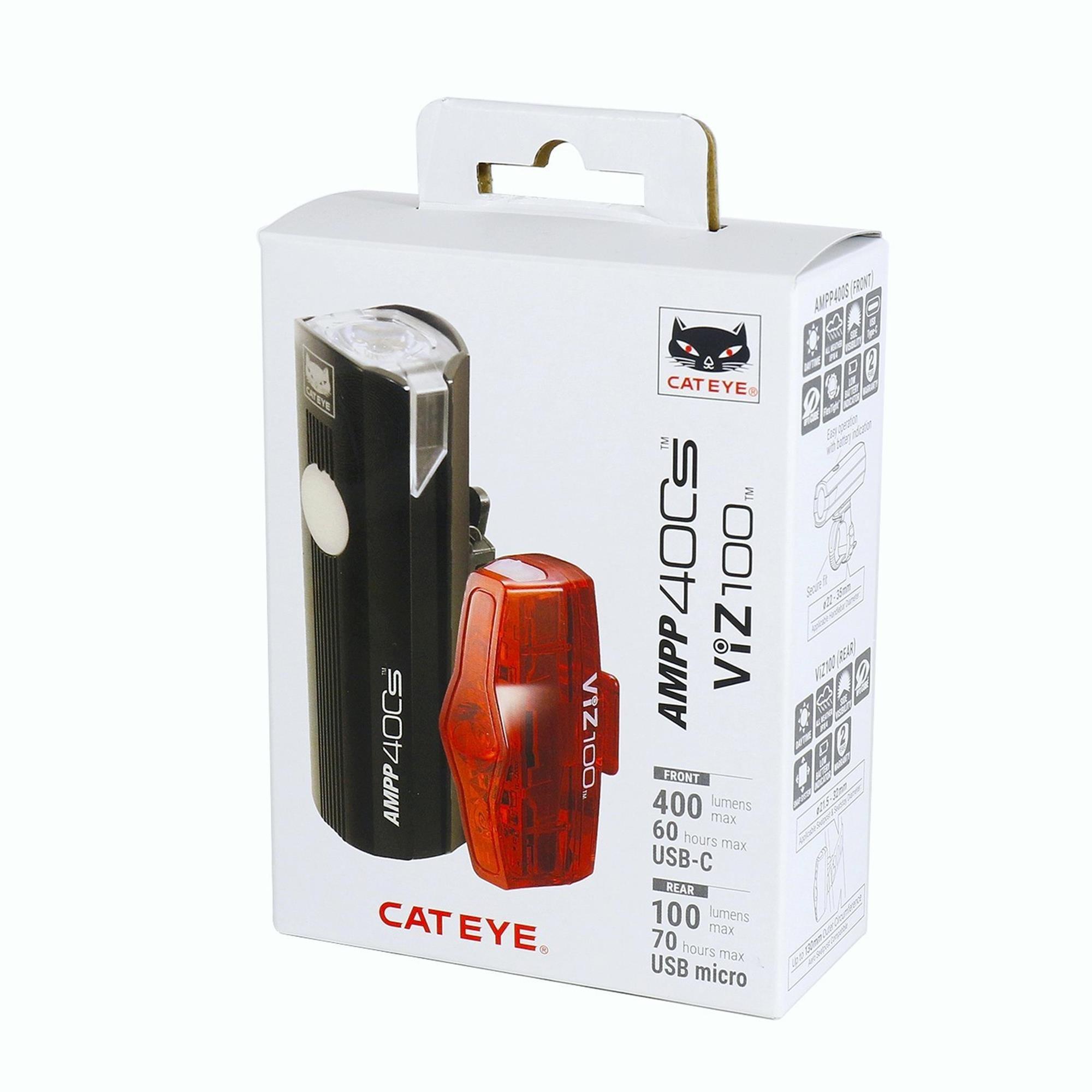 Zwart - Cateye - AMPP400S Bike Light Set - 6