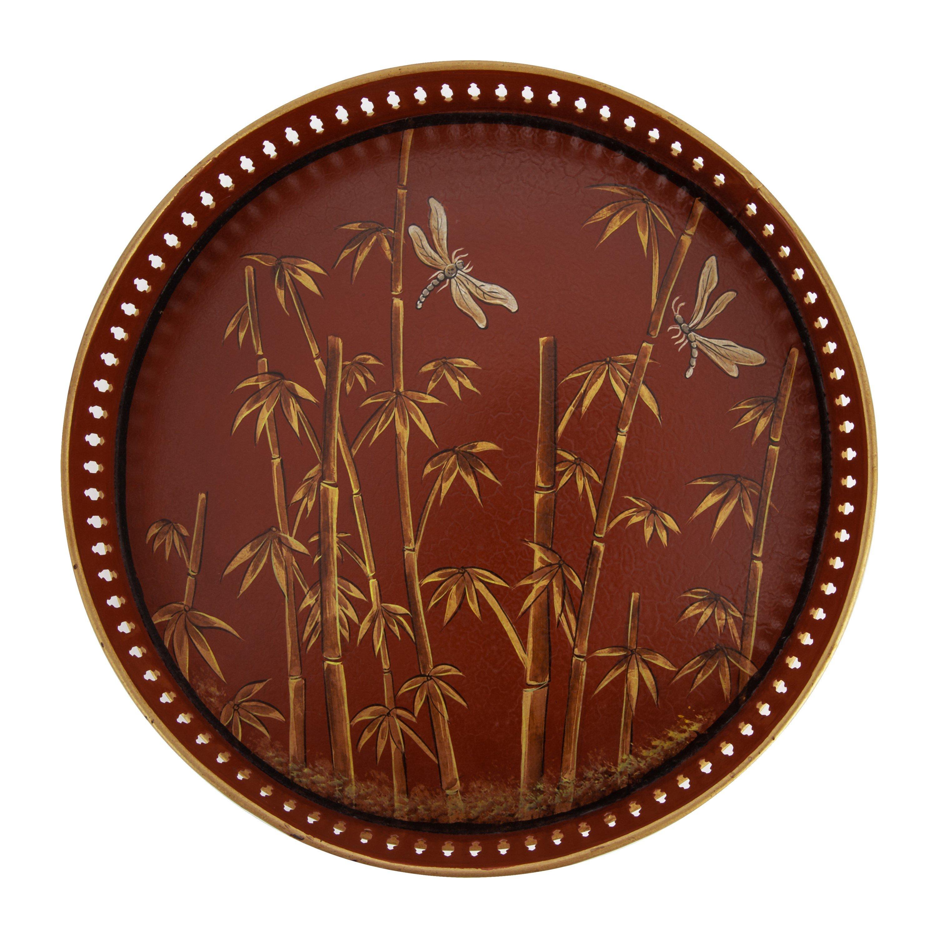 Red - Les Ottomans - LesOttomans Hand-Painted Chinoserie Tray - Round - 1