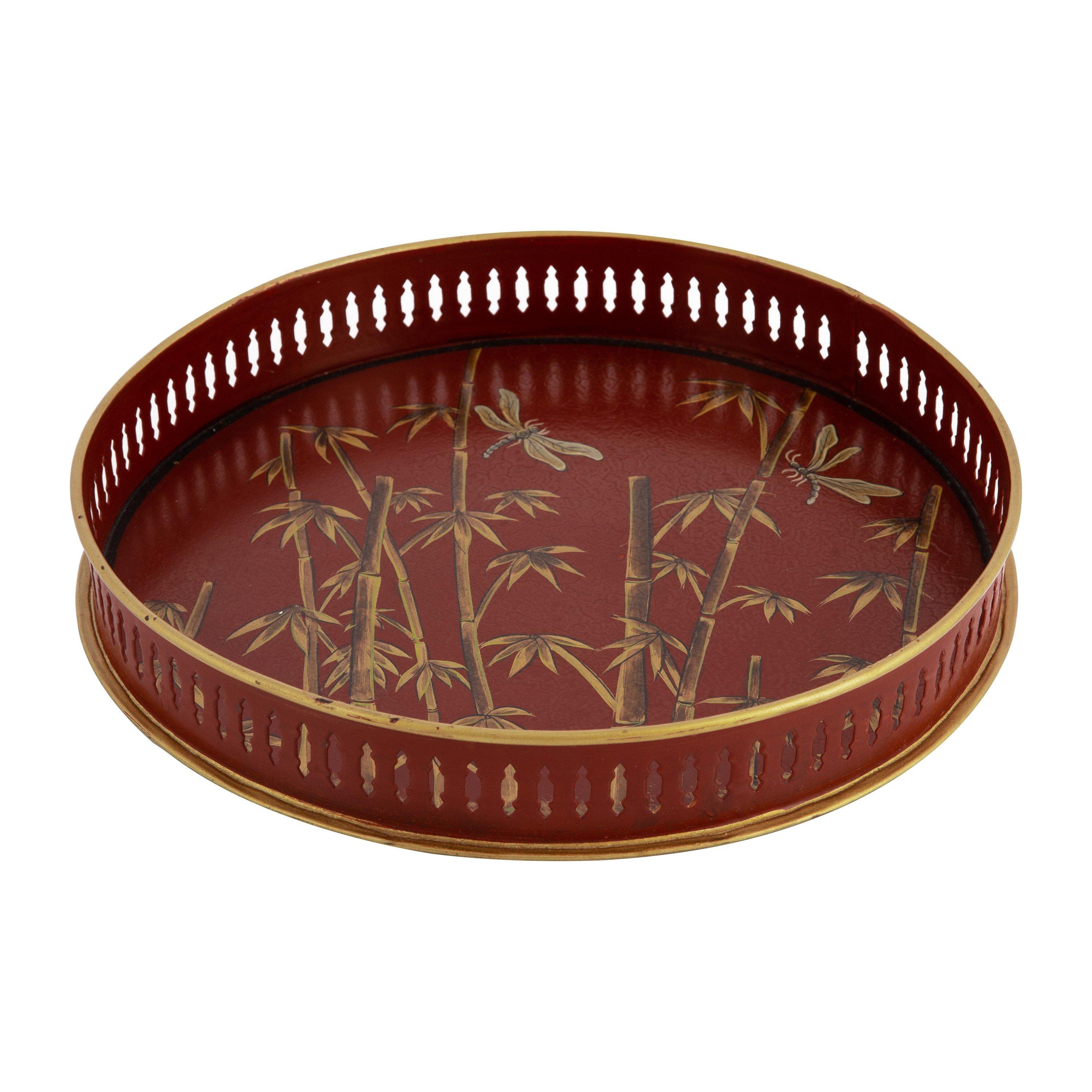 Red - Les Ottomans - LesOttomans Hand-Painted Chinoserie Tray - Round - 2