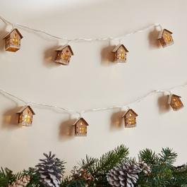 The Spirit Of Christmas SOC Wooden House String Lights