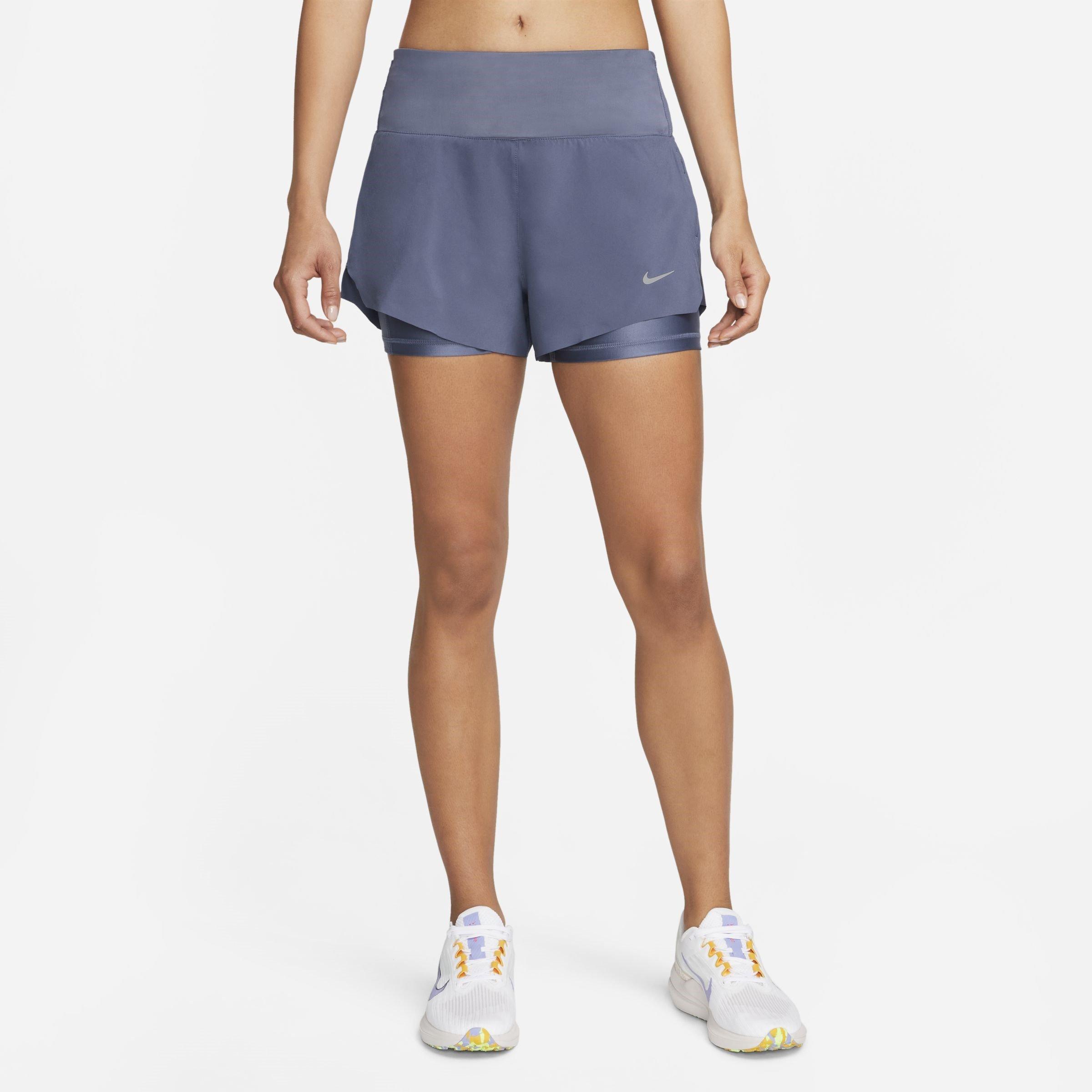 Verspreid Blauw/R - Nike - Dri-Fit Swift Women'S Mid-Rise 3 2-In-1 Running Shorts With Pockets - 3