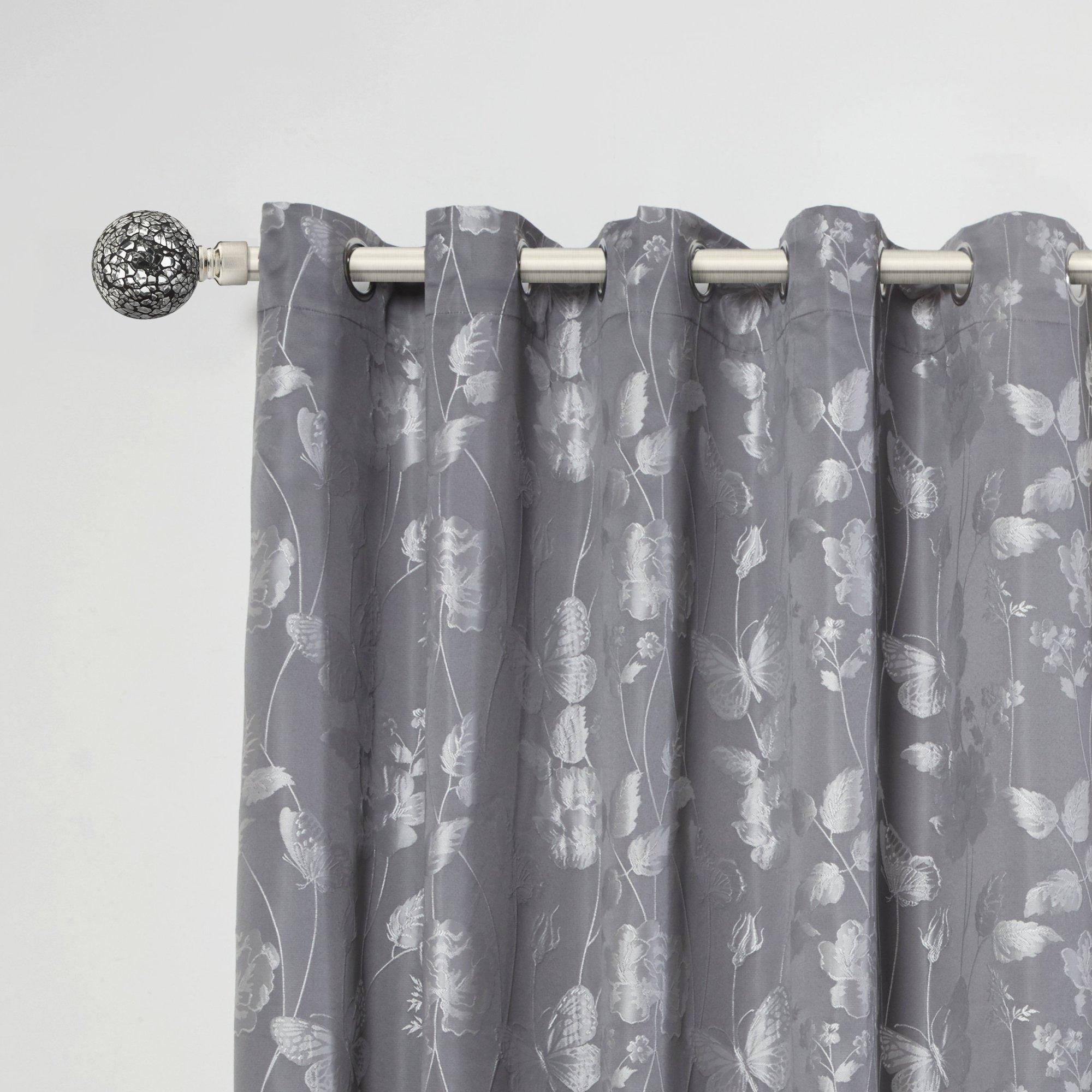 Brushed Silver - Emma Barclay - Cut Glass -Extendable Curtain Pole with finials