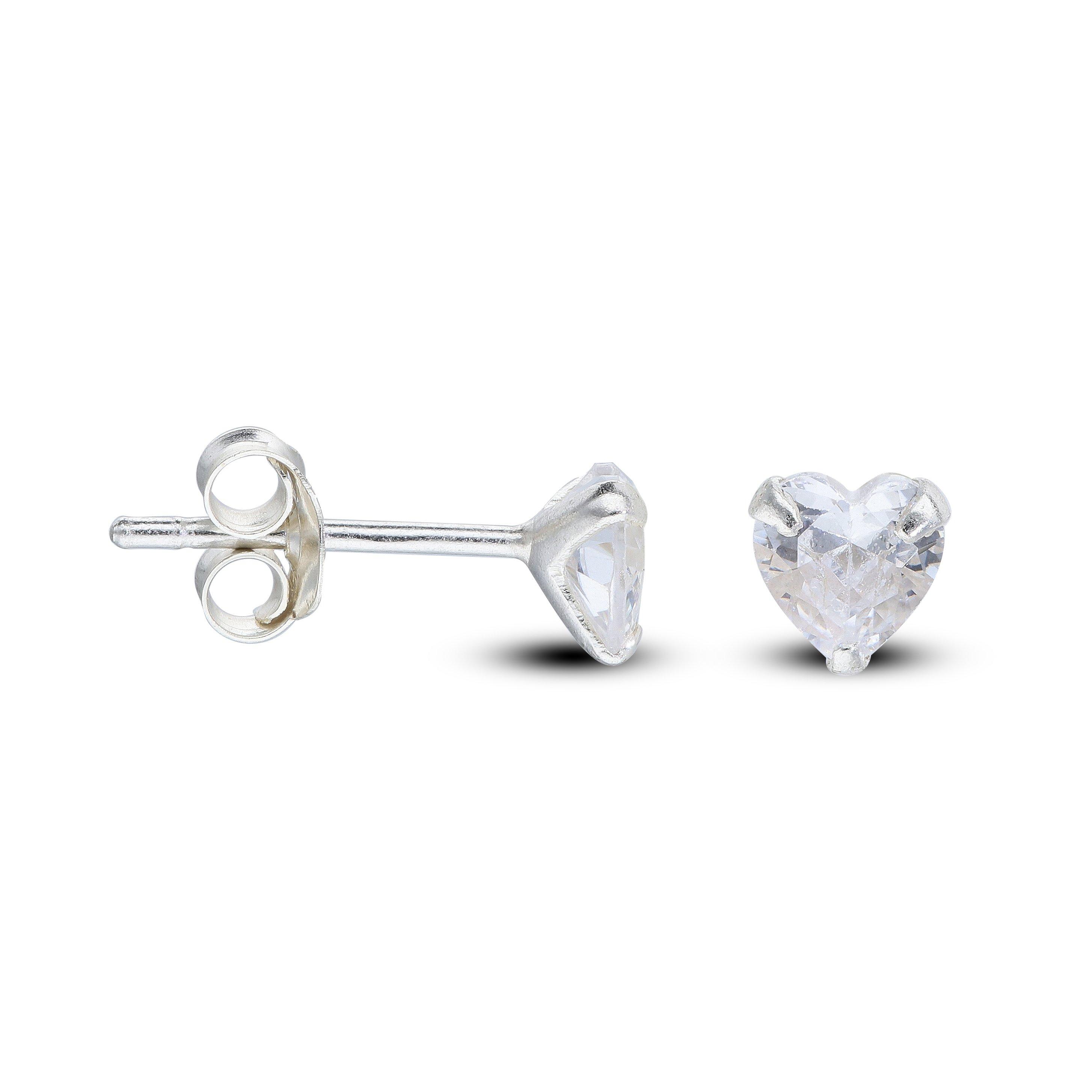 Silver - Be You - Sterling Silver CZ Heart Stud Earrings