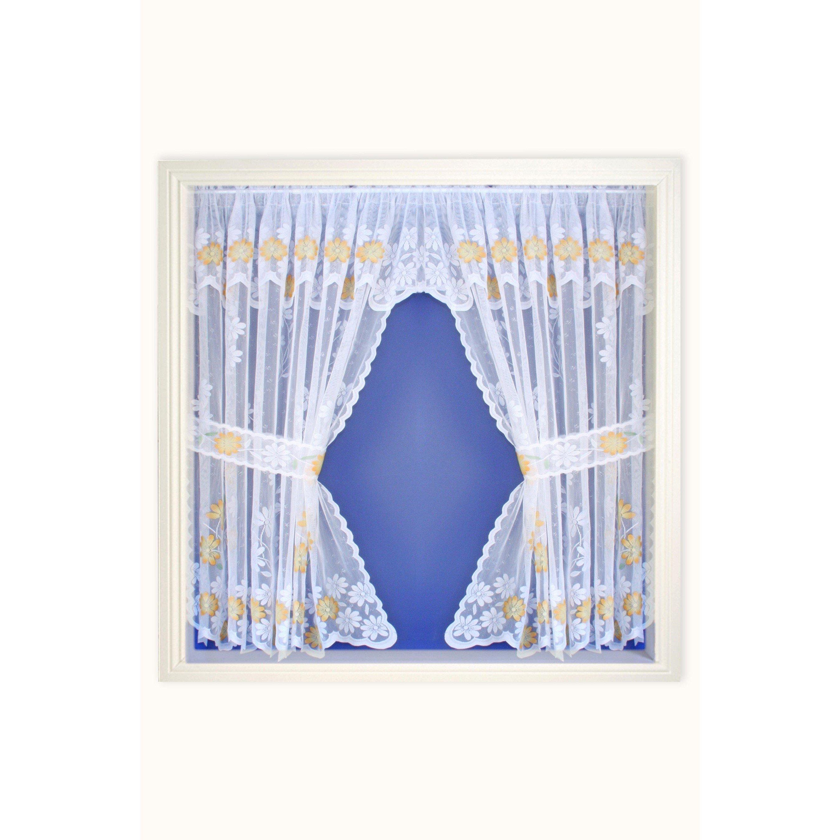 Lavender - Tyrone Textiles - Primrose Floral Spray Lace Window Set inc Tie Back