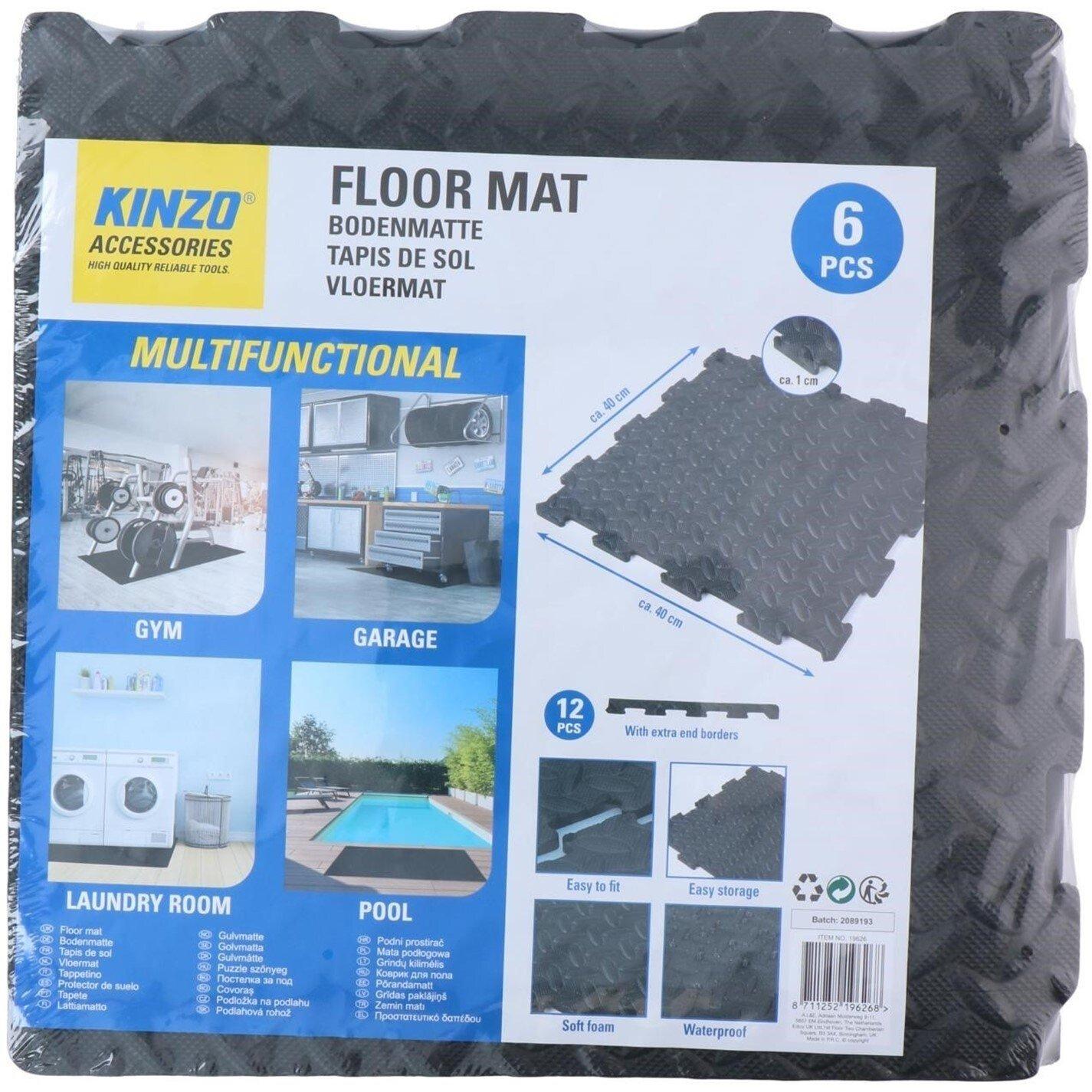 Black - Kinzo - 6 Pack Floormats 40cmx40cm - 1