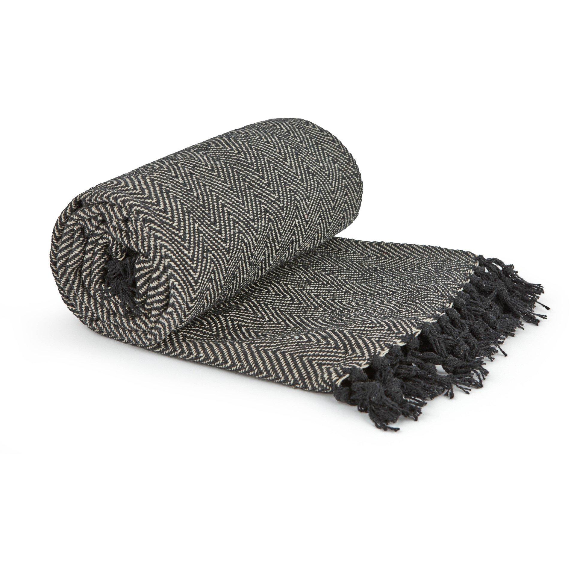 Black - Emma Barclay - Herringbone - Recycled Cotton Throw Blanket