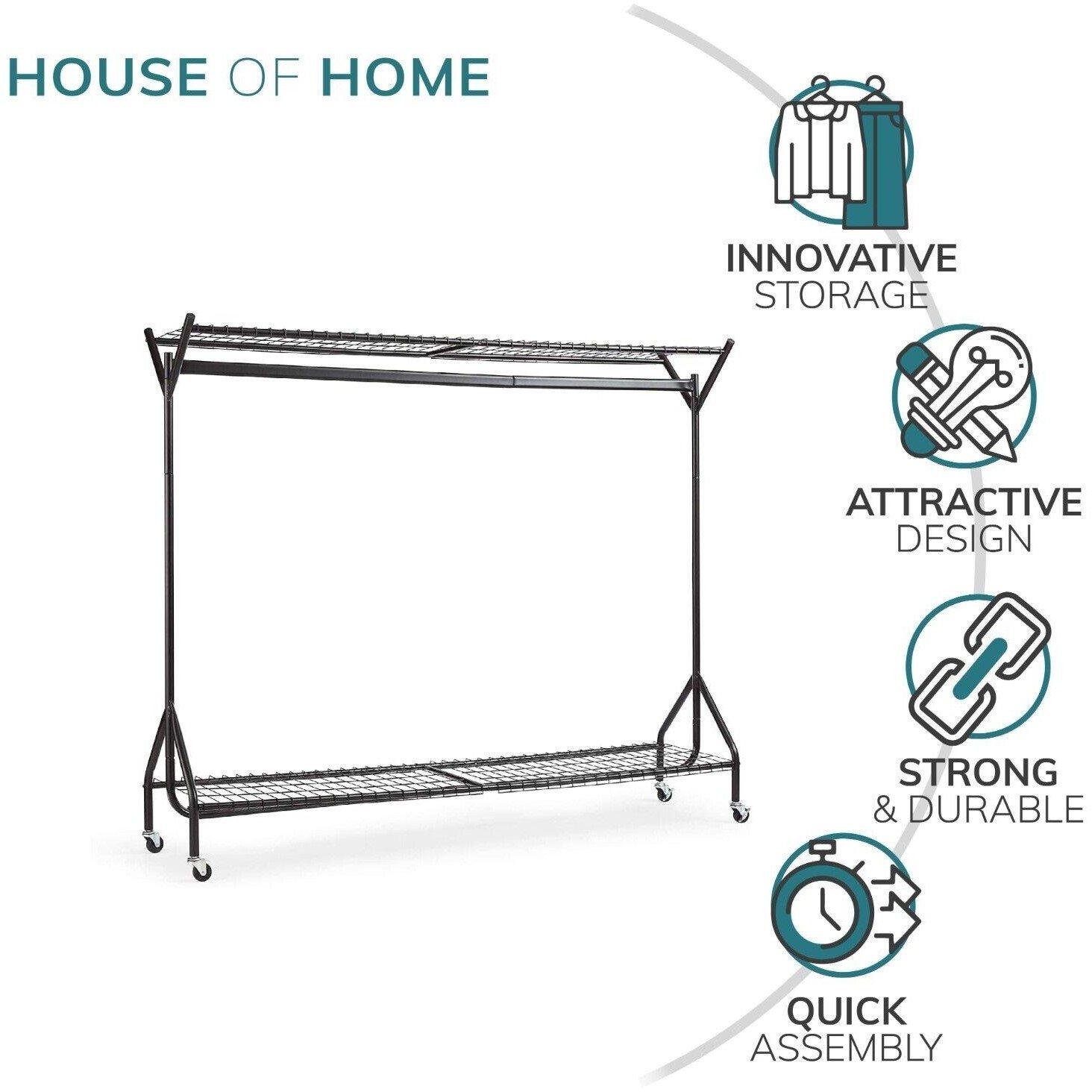 Black - House of Home - Clothing Rail Heavy Duty 6ft x 5ft Hanging Rack - 6