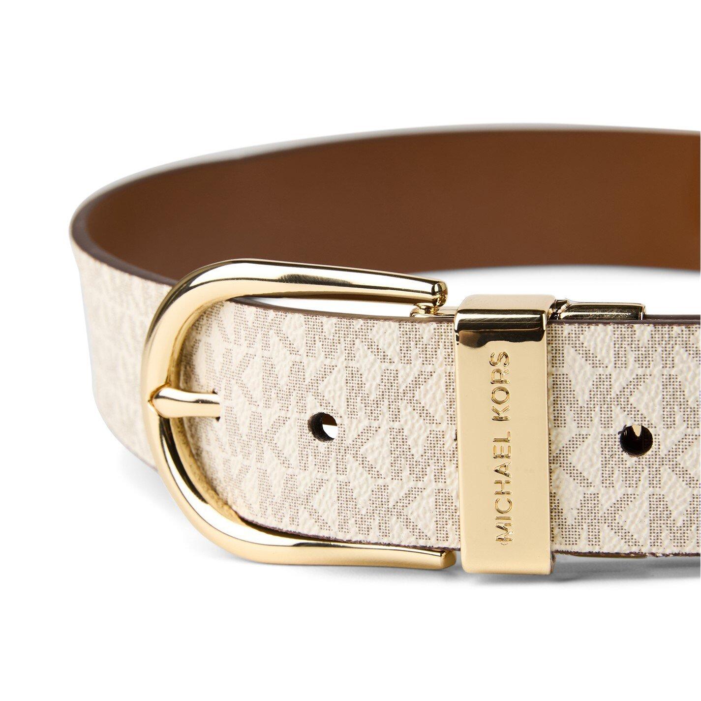 Vanilla/Lugg - MICHAEL Michael Kors - Leather Logo Belt - 4