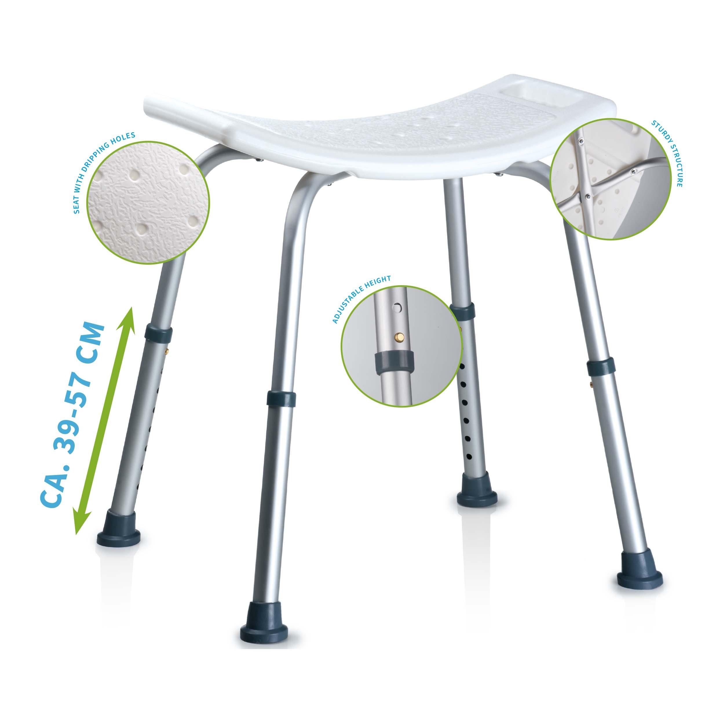 White - Vivamore - Lightweight Adjustable Non-Slip Shower Chair - 3