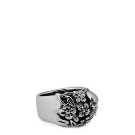 Alexander McQueen Floral Skull Ring In Antique Silver