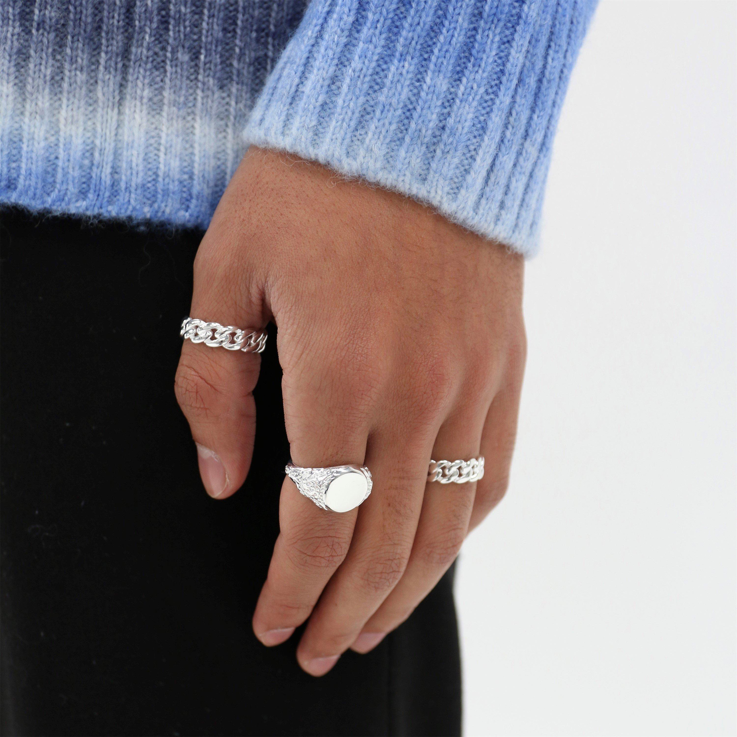 Sterling Sil - Common Lines - Cuban Link Ring - 2