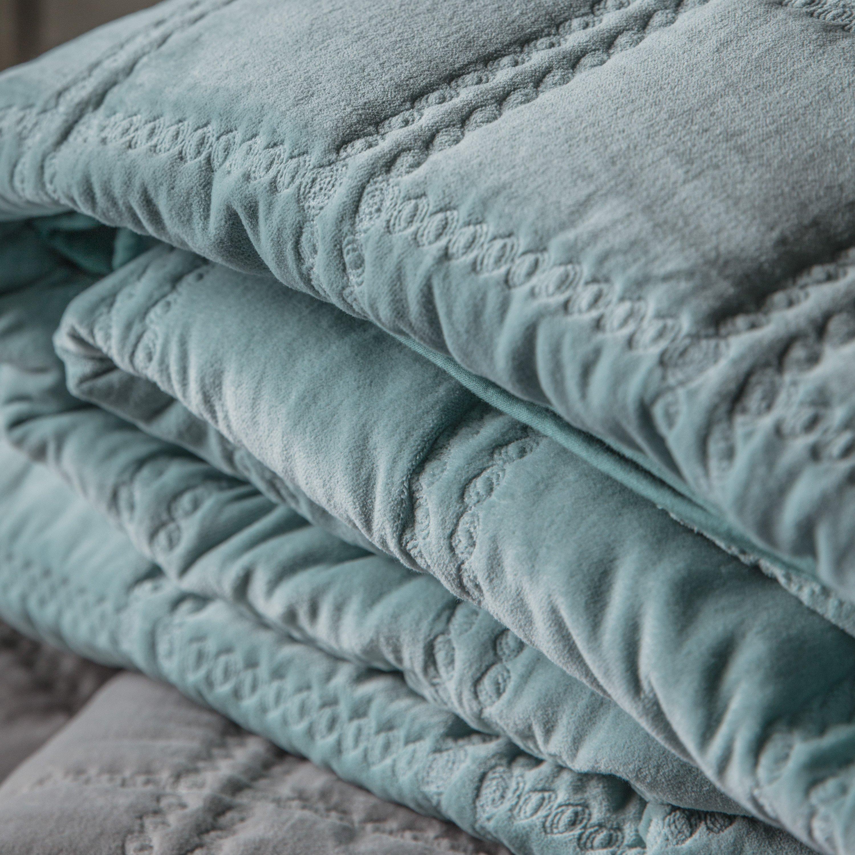 240x260cm - Gallery - Quilted Cotton Velvet Bedsp Duck Egg - 1