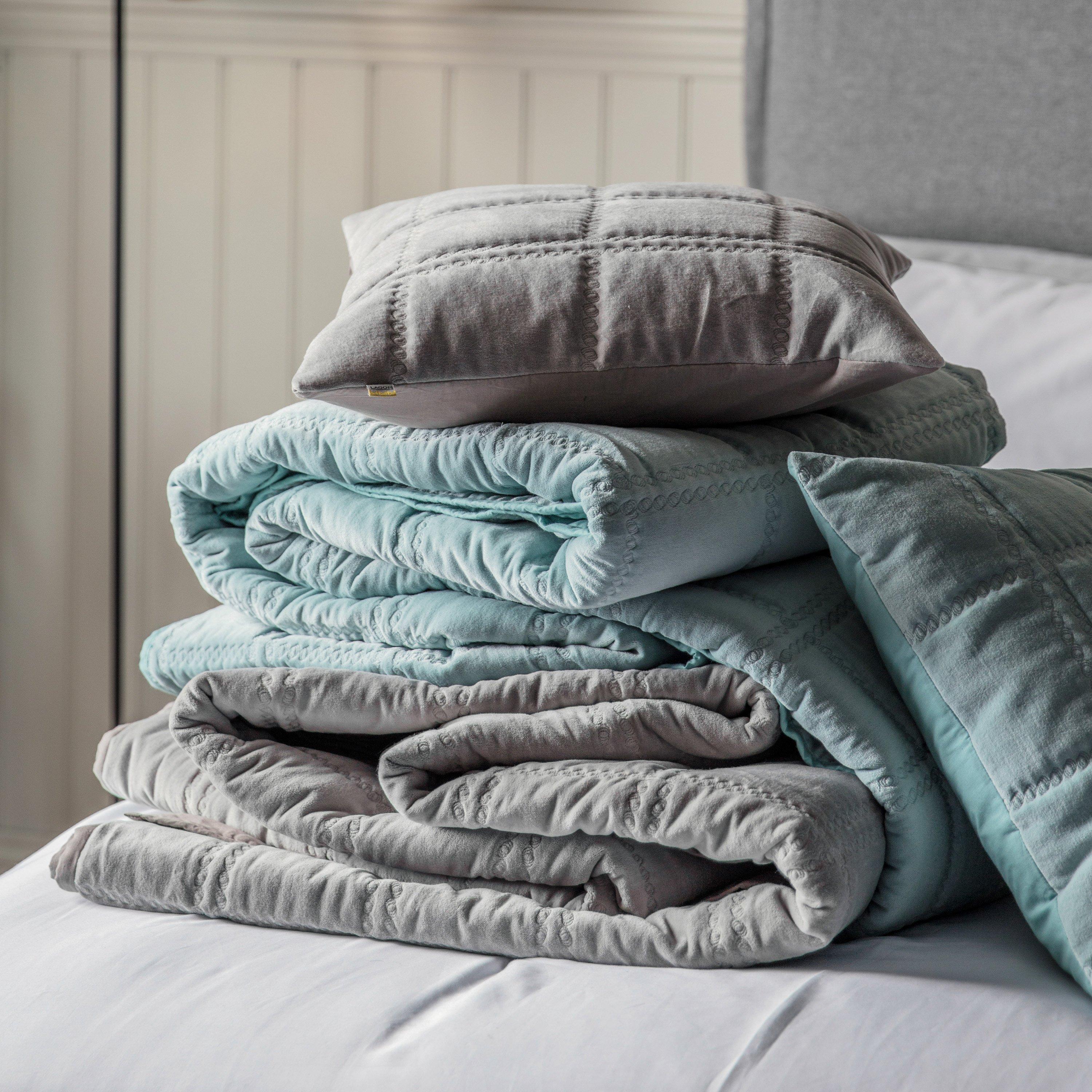 240x260cm - Gallery - Quilted Cotton Velvet Bedsp Duck Egg - 2