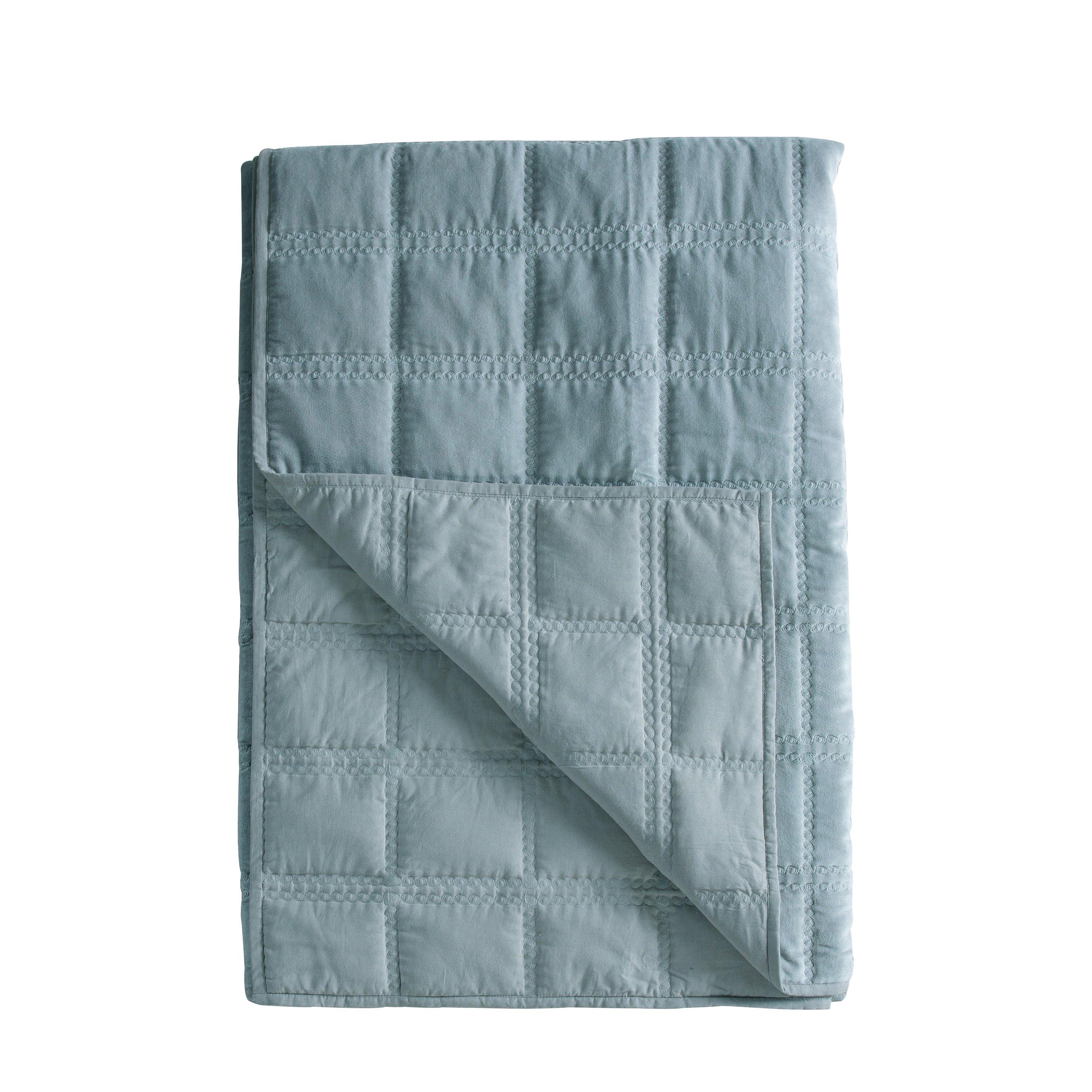 240x260cm - Gallery - Quilted Cotton Velvet Bedsp Duck Egg - 3