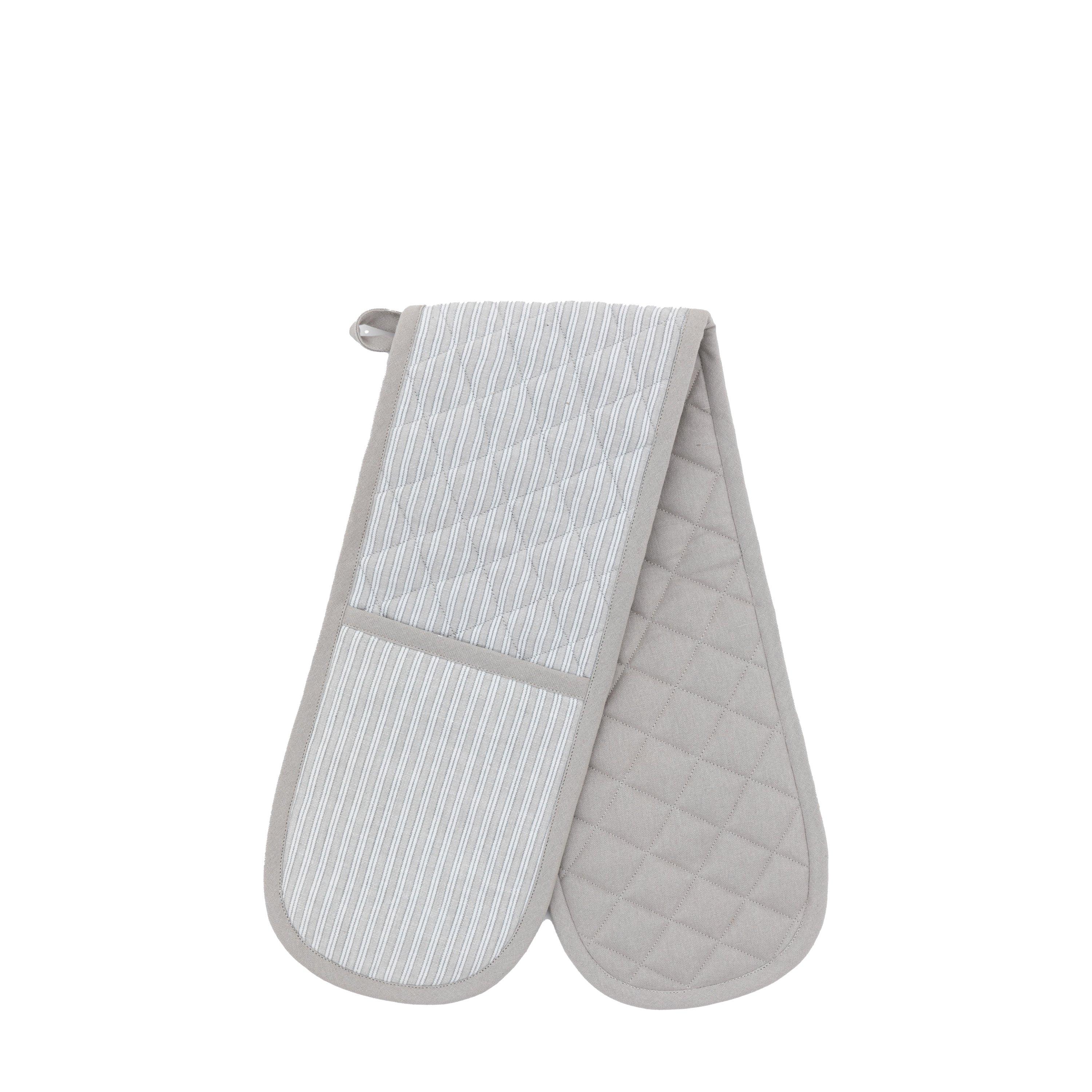 Grey - Gallery - Woven Striped Double Oven Glove Grey - 1