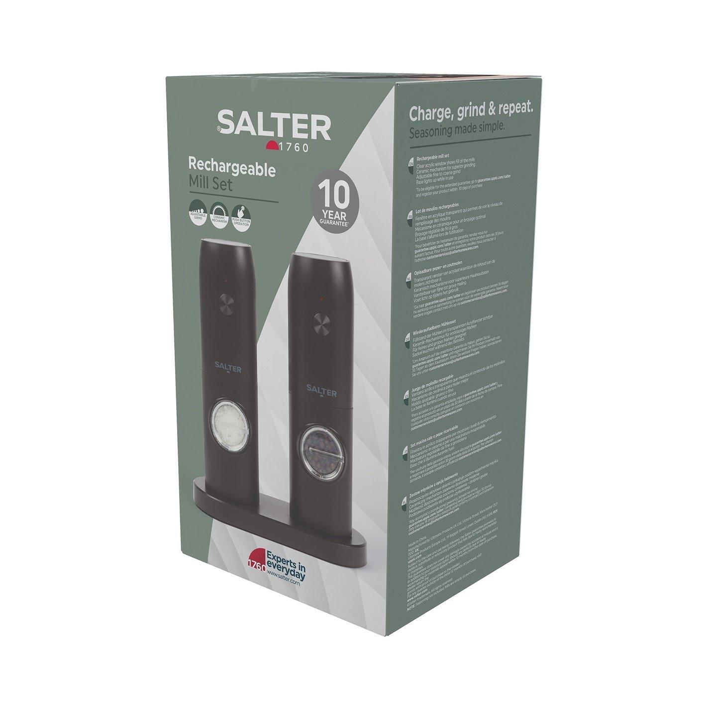 Black - Salter - Rechargeable Salt and Pepper Mill Set with Base - 4