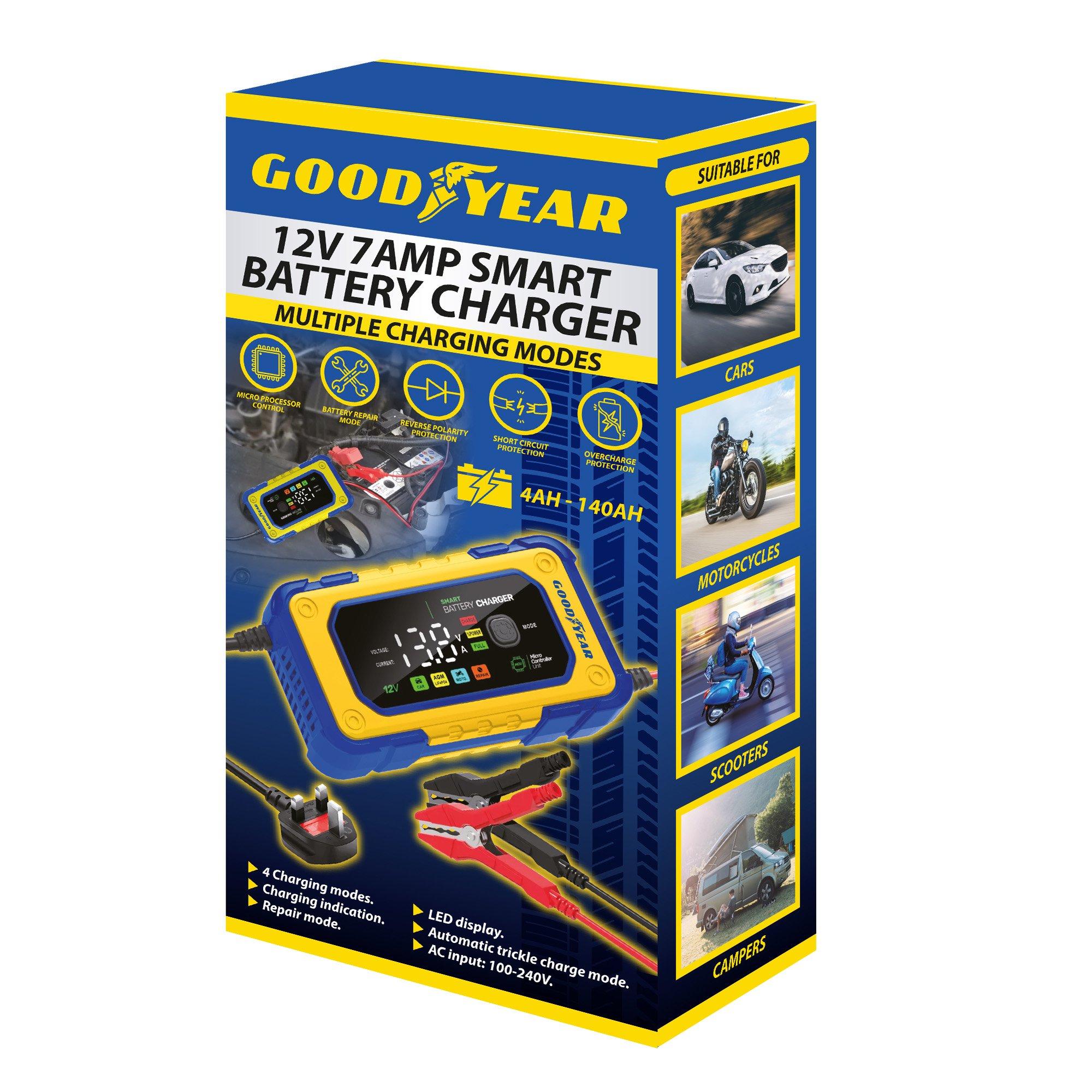 Blue & Yellow - Goodyear - 12V 7A Smart Battery Charger - 1