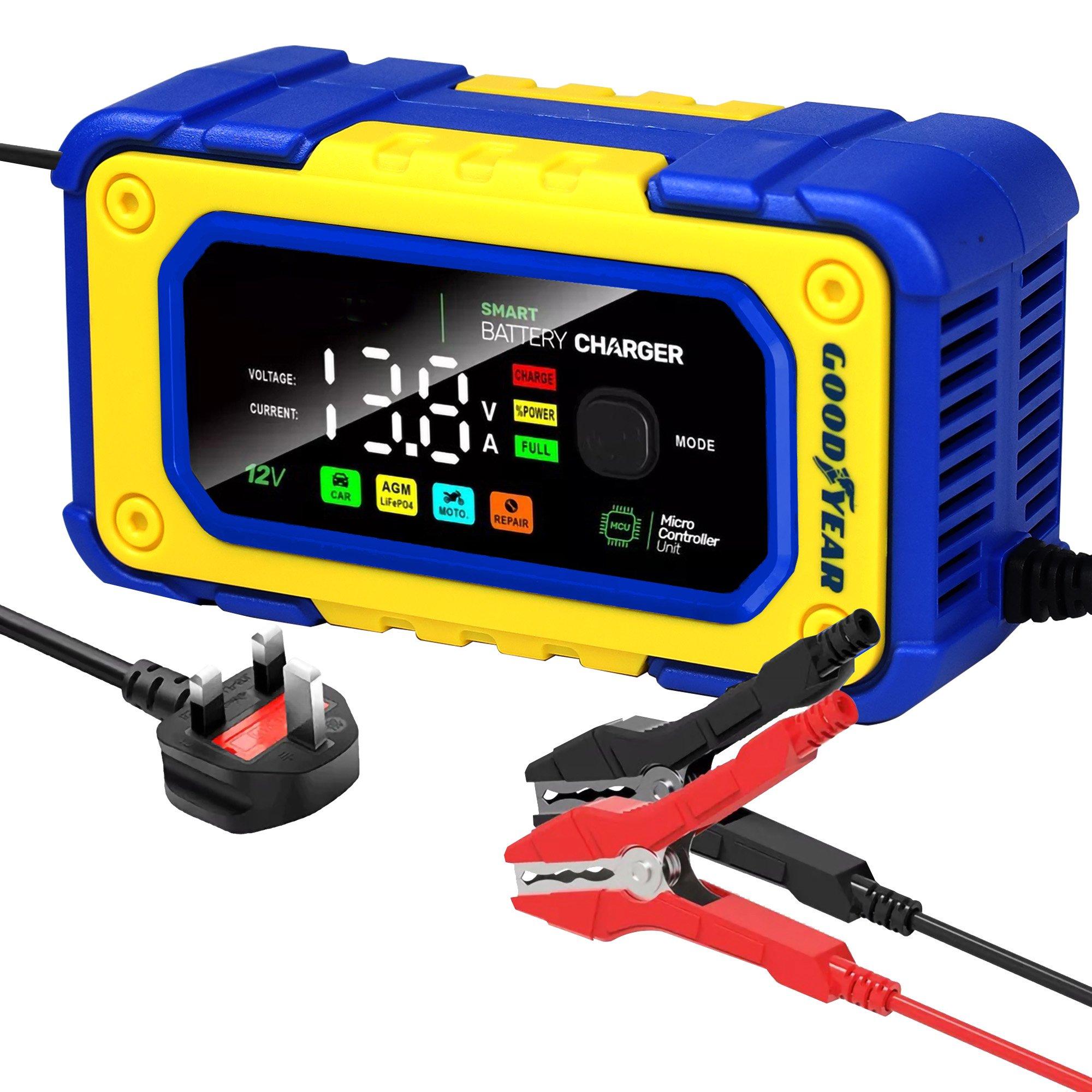 Bleu et Jaune - Goodyear - 12V 7A Smart Battery Charger - 2