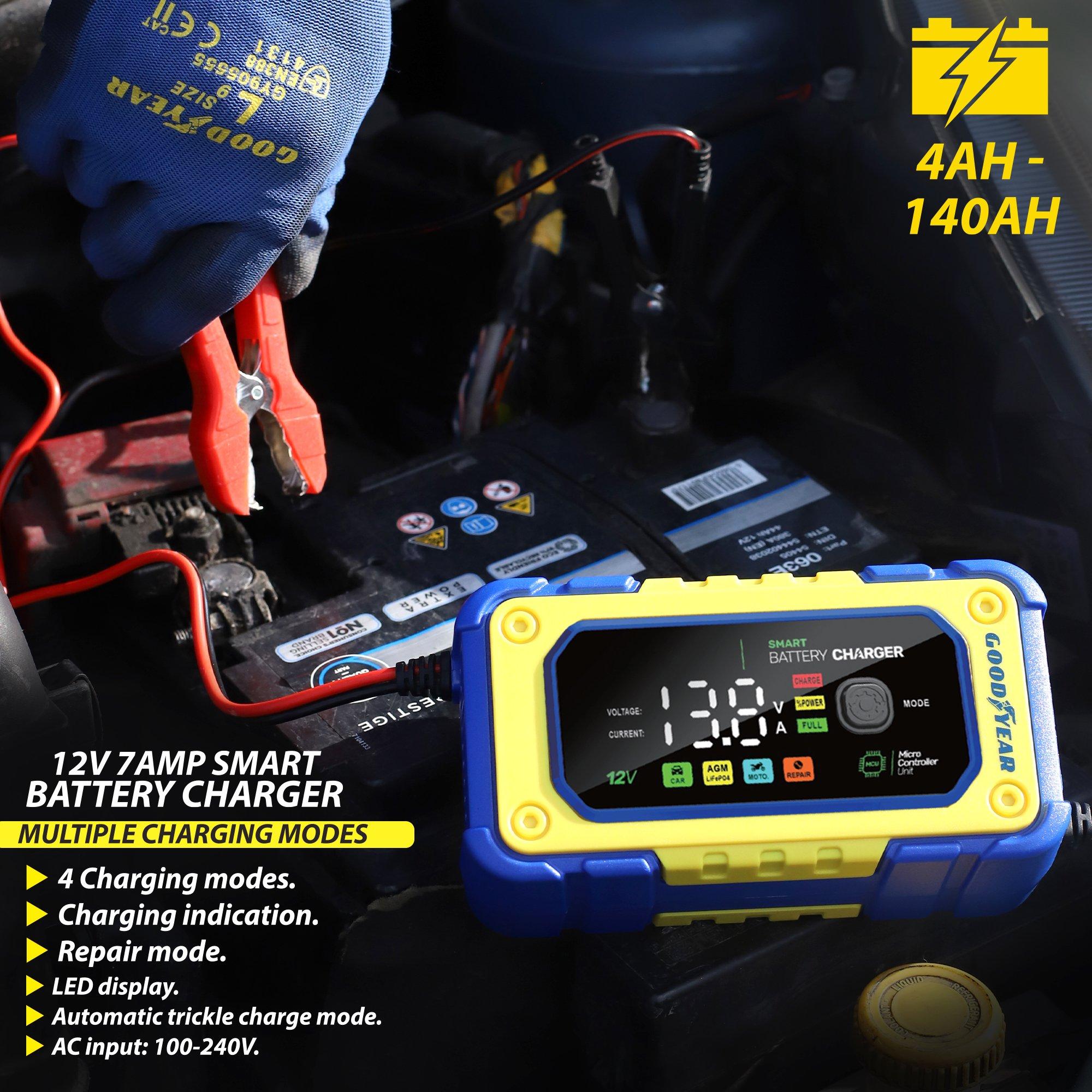 Bleu et Jaune - Goodyear - 12V 7A Smart Battery Charger - 4