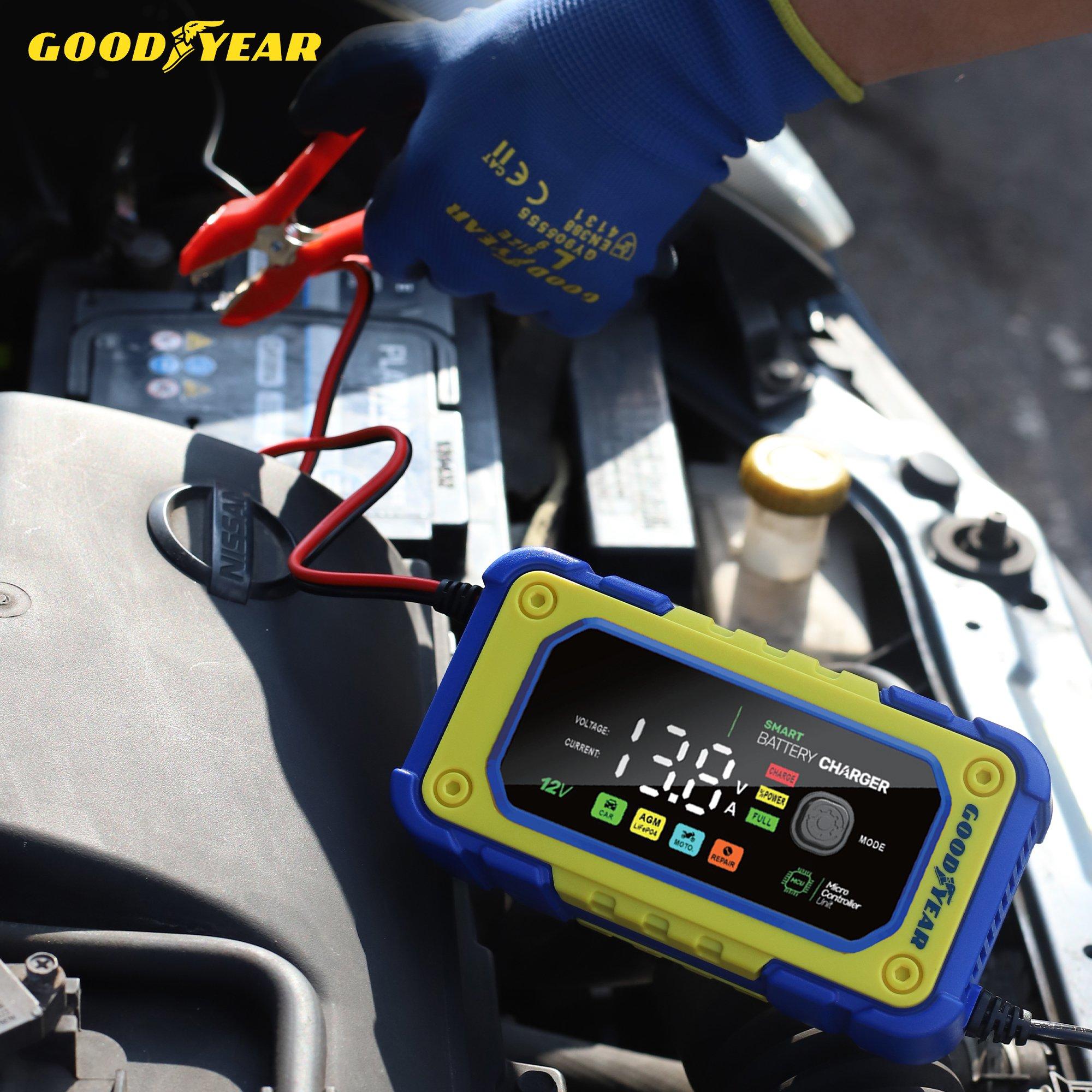 Bleu et Jaune - Goodyear - 12V 7A Smart Battery Charger - 5