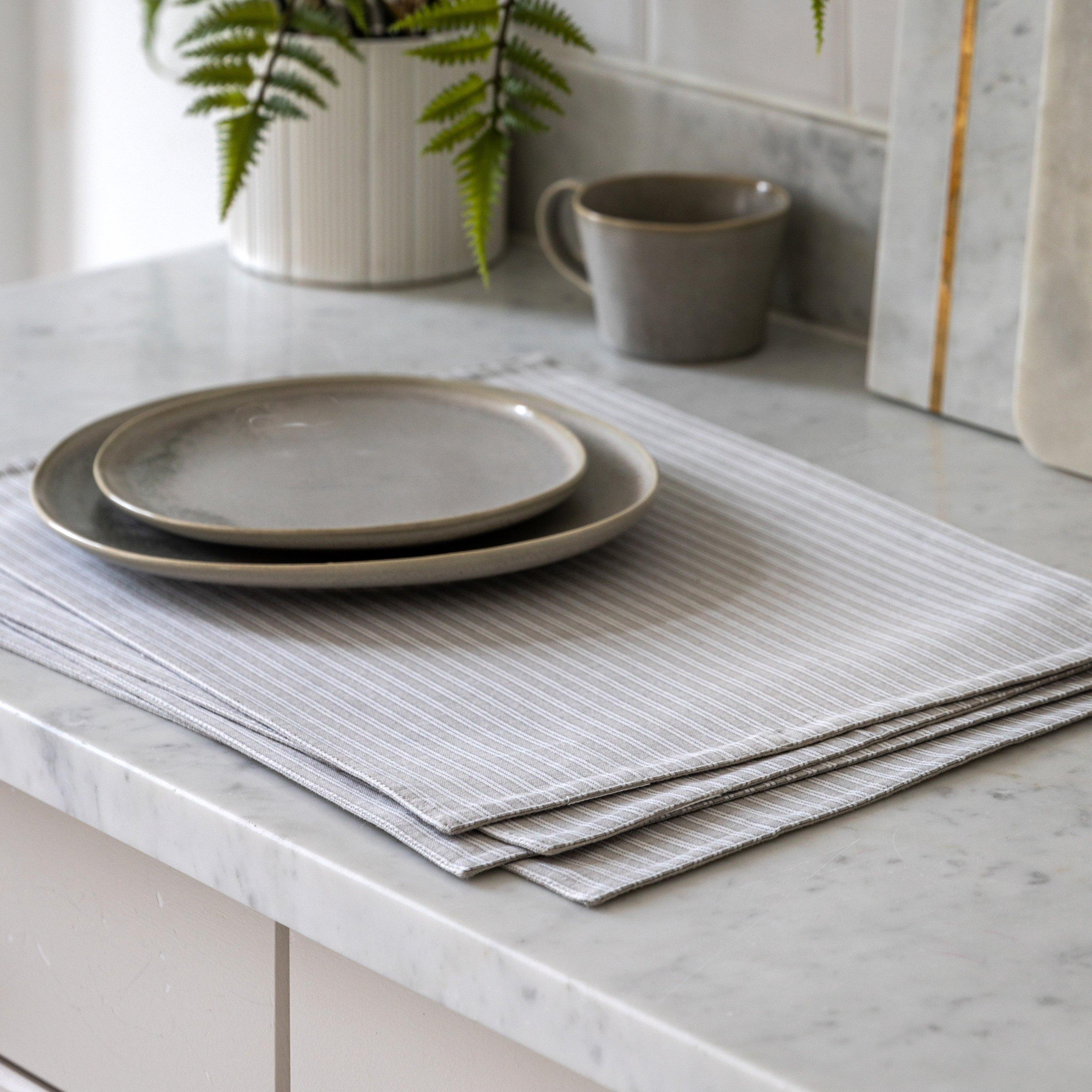 Grey - Gallery - Woven Striped Placemat Grey (4pk) - 1