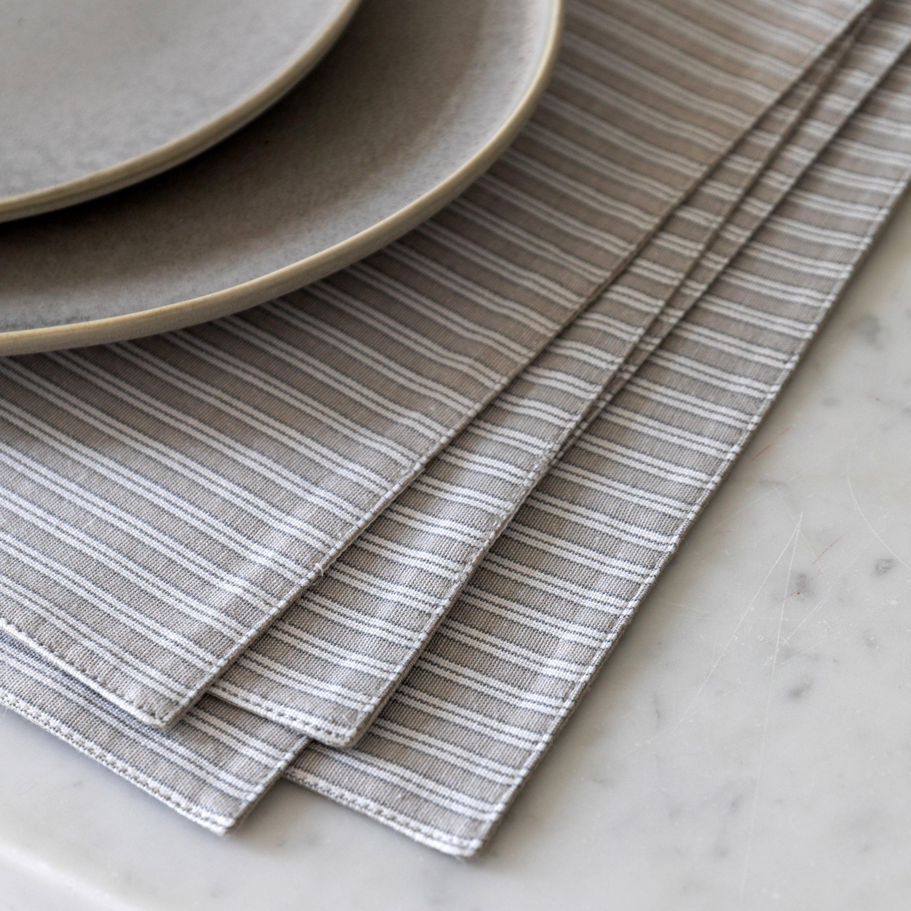 Grey - Gallery - Woven Striped Placemat Grey (4pk) - 2