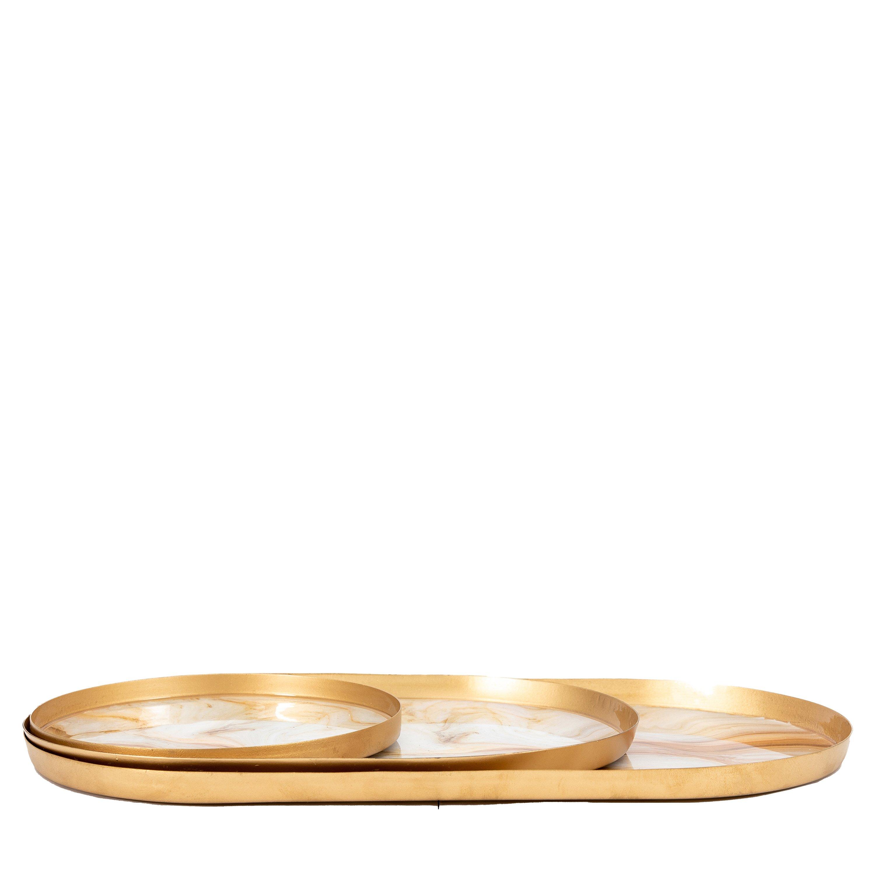 Brown - Gallery - Sahara Round Marbled Tray (Set of 3) - 1