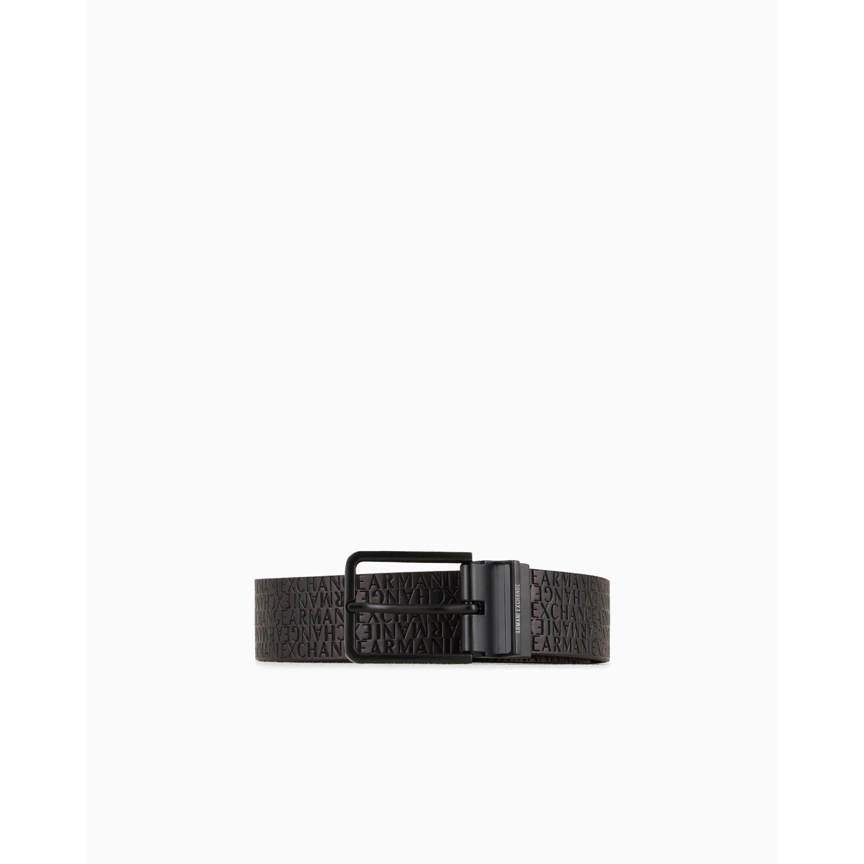 Armani Exchange Men's Black/Grey Tongue Leather Belt