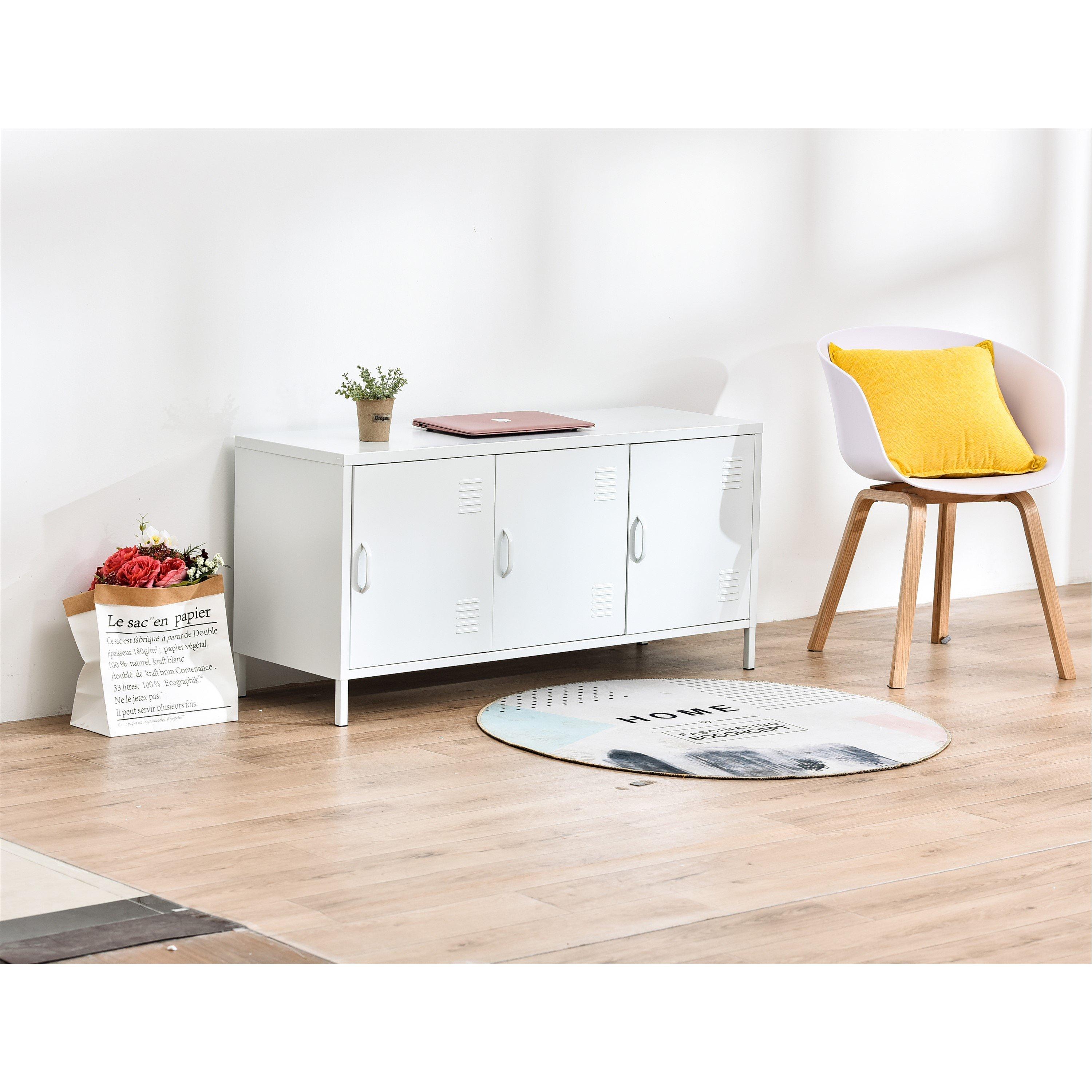 White - FurnitureR - Storage Cabinet with 3 Doors 120 cm Locker-Style Sideboard - 1