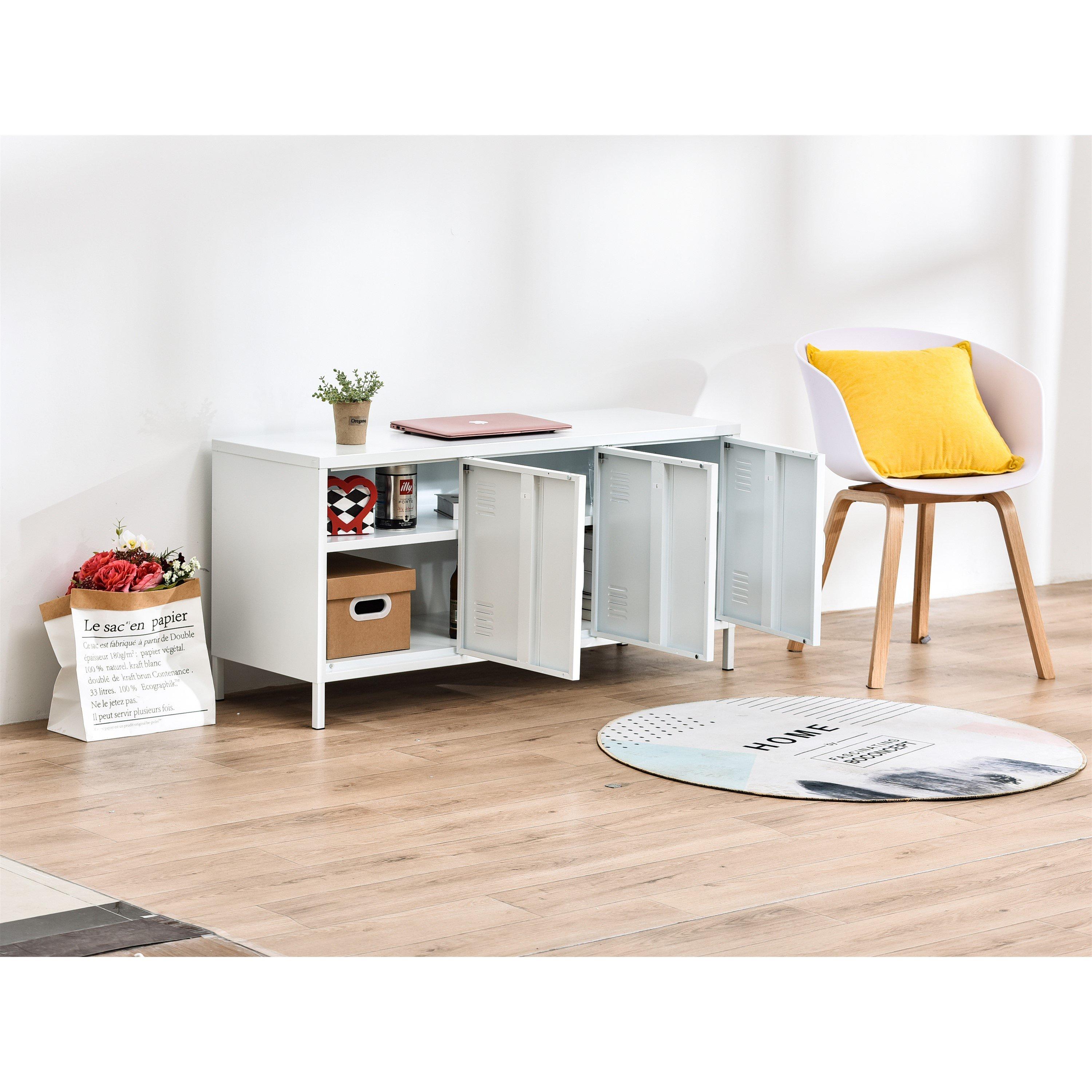 White - FurnitureR - Storage Cabinet with 3 Doors 120 cm Locker-Style Sideboard - 2