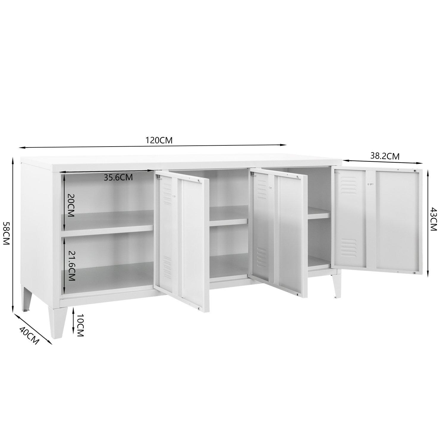 White - FurnitureR - Storage Cabinet with 3 Doors 120 cm Locker-Style Sideboard - 11