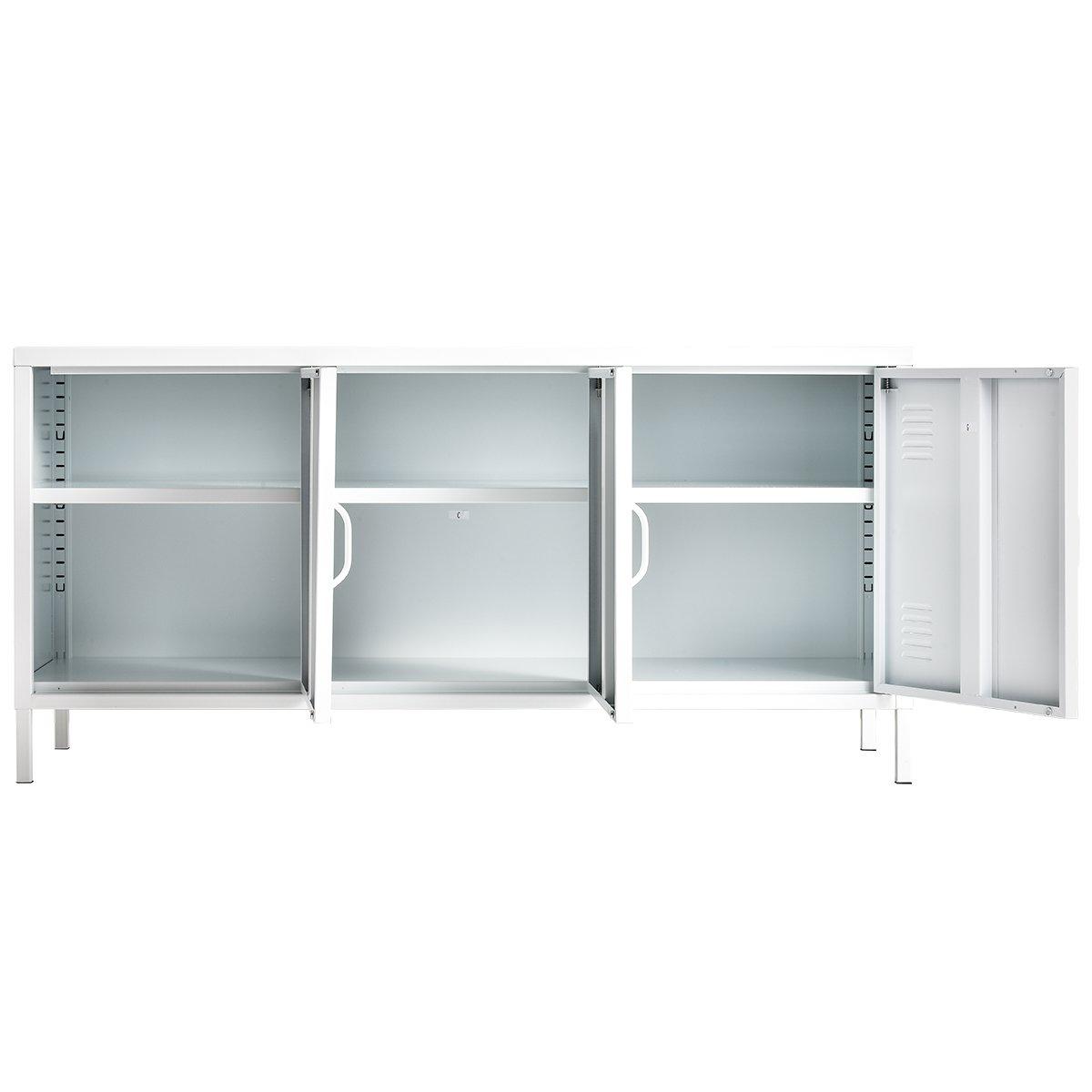 White - FurnitureR - Storage Cabinet with 3 Doors 120 cm Locker-Style Sideboard - 4