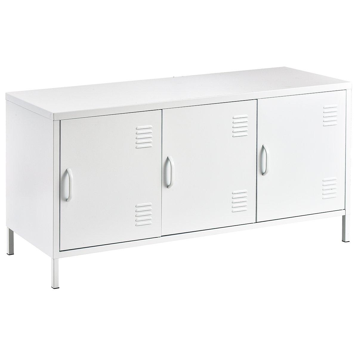 White - FurnitureR - Storage Cabinet with 3 Doors 120 cm Locker-Style Sideboard - 6