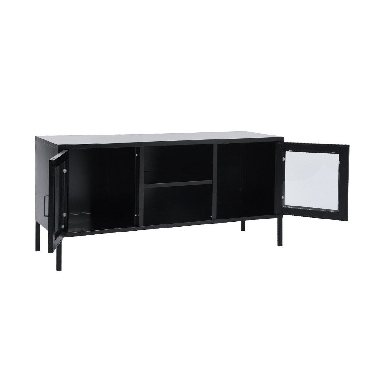 Black - FurnitureR - Sideboard with Glass Doors and Open Shelves 120 x 40 x 58 cm - 5