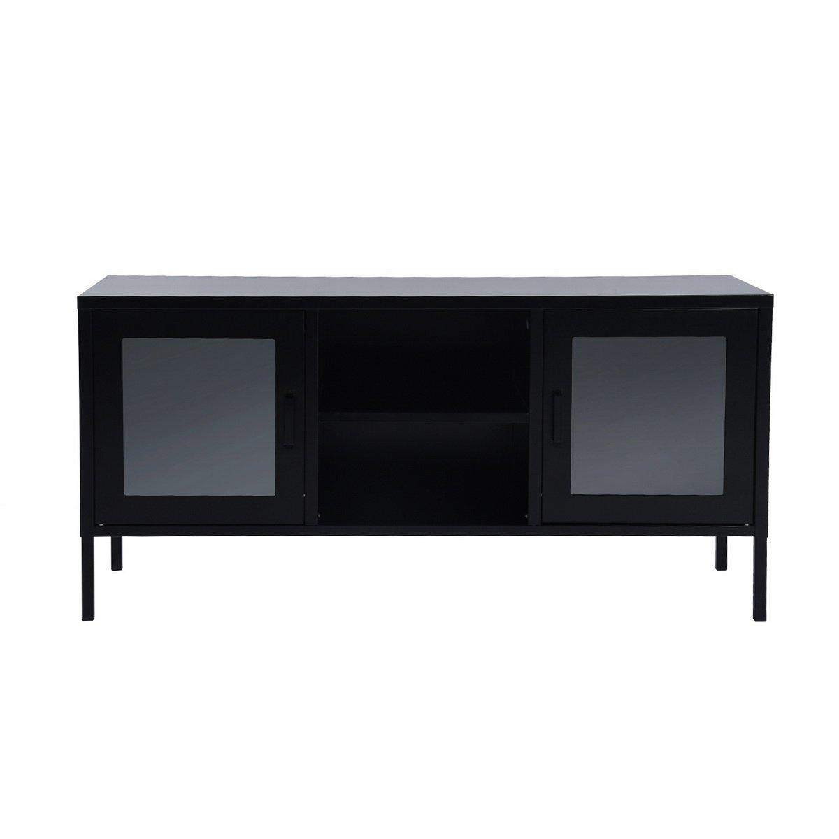 Black - FurnitureR - Sideboard with Glass Doors and Open Shelves 120 x 40 x 58 cm - 6