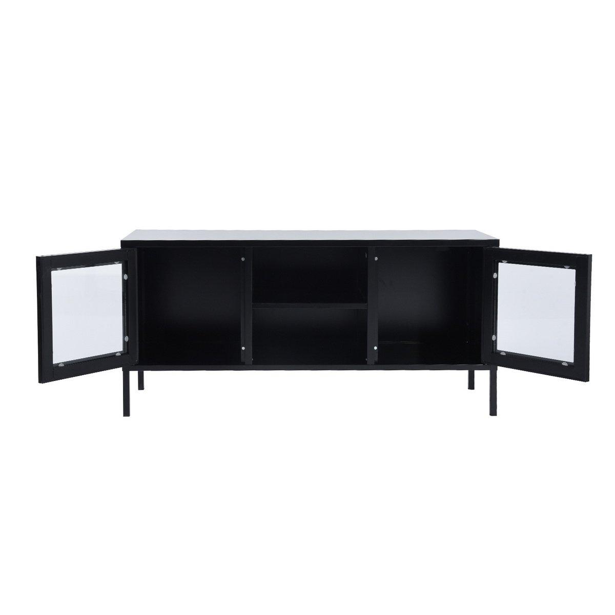 Black - FurnitureR - Sideboard with Glass Doors and Open Shelves 120 x 40 x 58 cm - 7