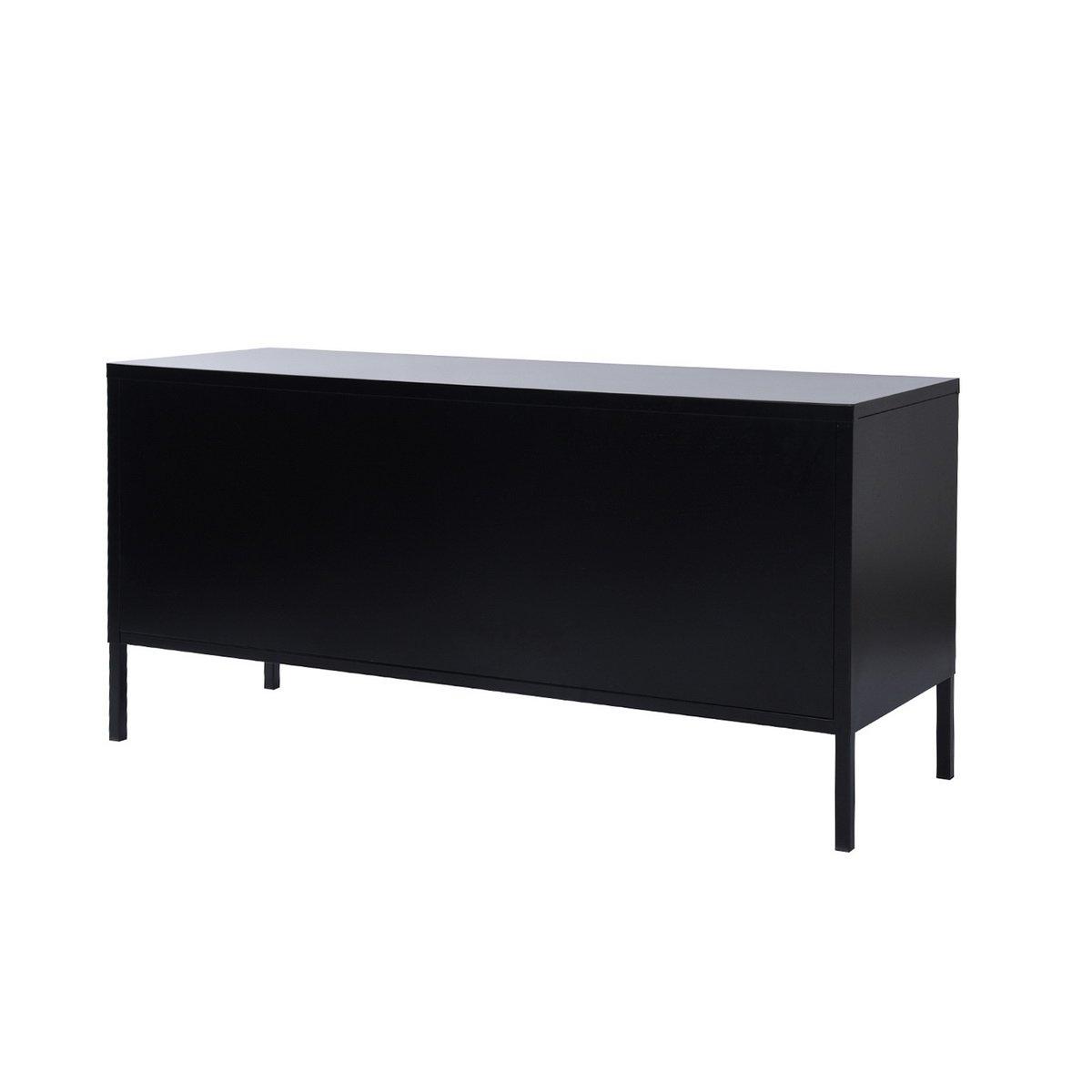 Black - FurnitureR - Sideboard with Glass Doors and Open Shelves 120 x 40 x 58 cm - 8